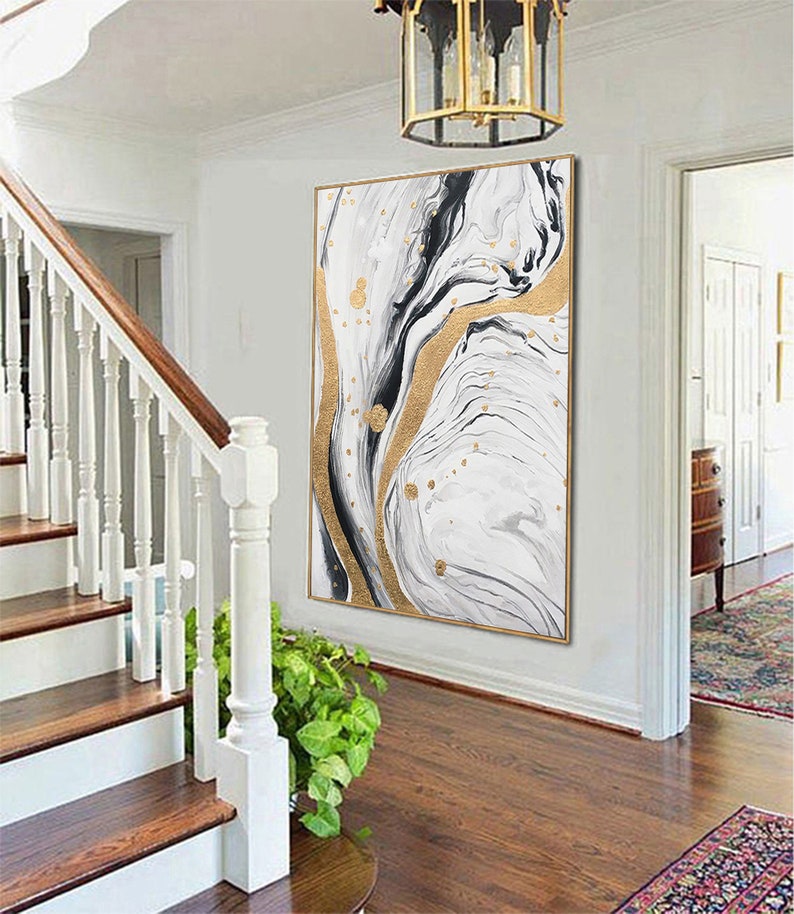 Large Gray Wall Painting on Canvas Black and White Wall Etsy