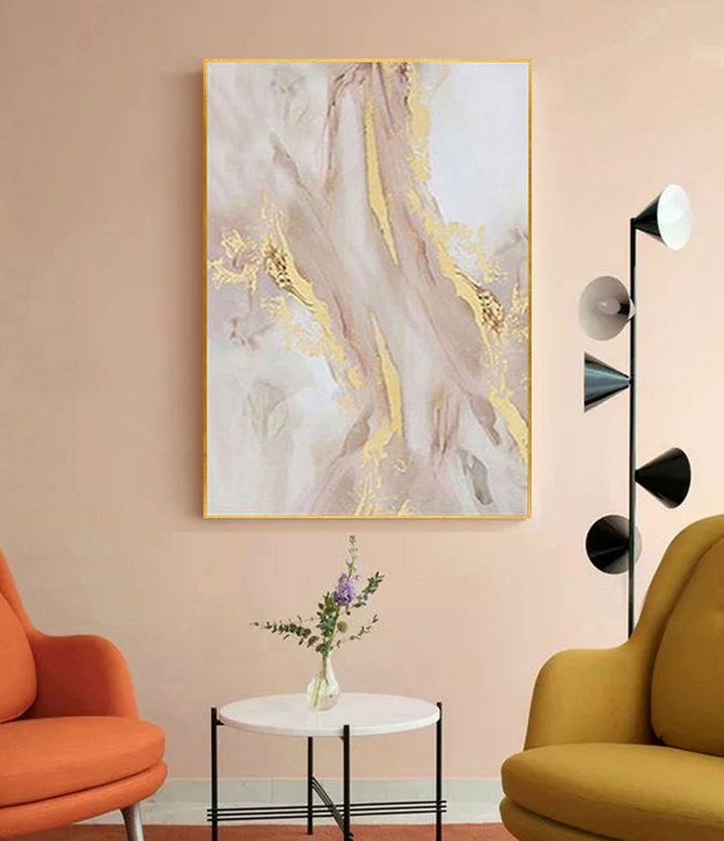 Large Pink and Gold Wall Art Blush and Gold Wall Decor Gold Etsy
