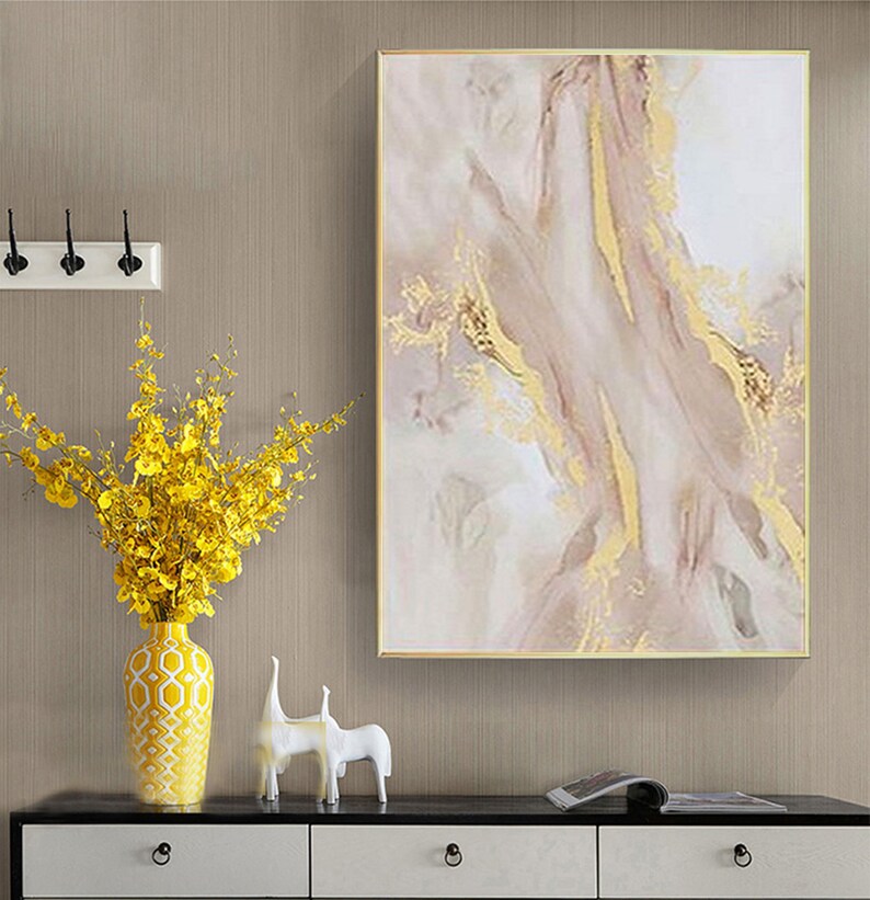 Large Pink and Gold Wall Art Blush and Gold Wall Decor Gold Etsy