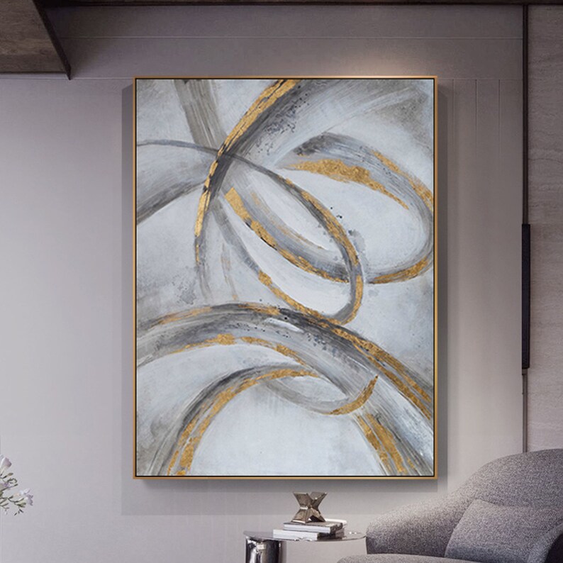 Large wall art black and gold wall decor grey wall painting Etsy