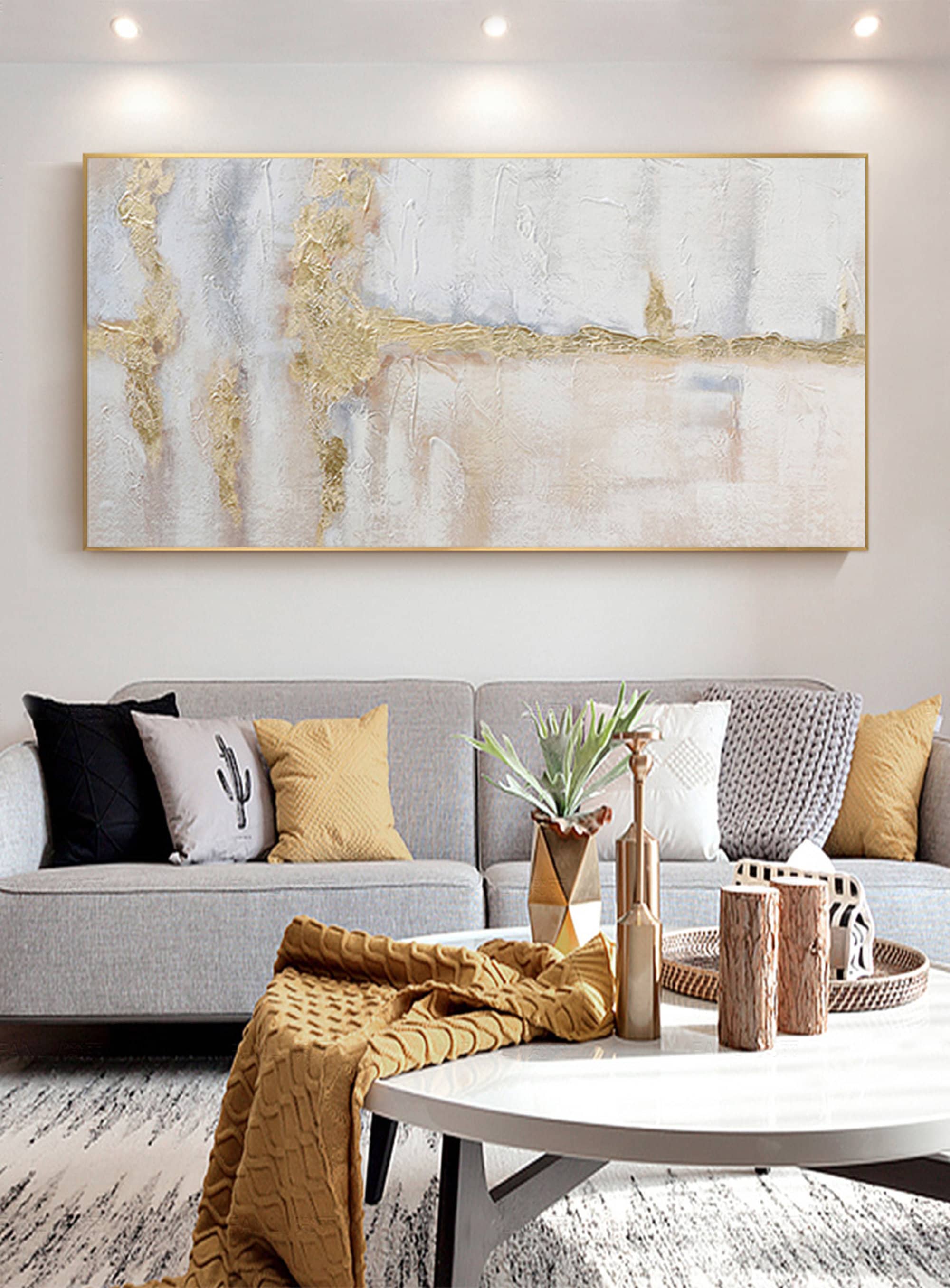 Large Gold Wall Painting on Canvas White Painting Gold Wall Etsy