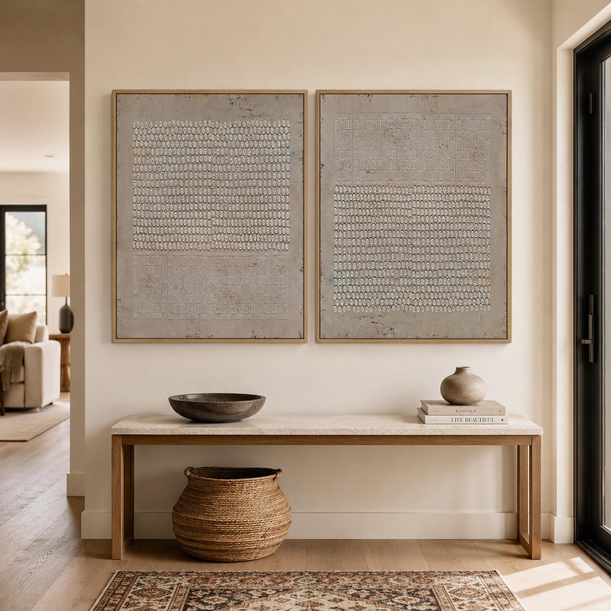 Set of 2 Wabi Sabi Wall Art Brown Textured Canvas Painting Living Room ...