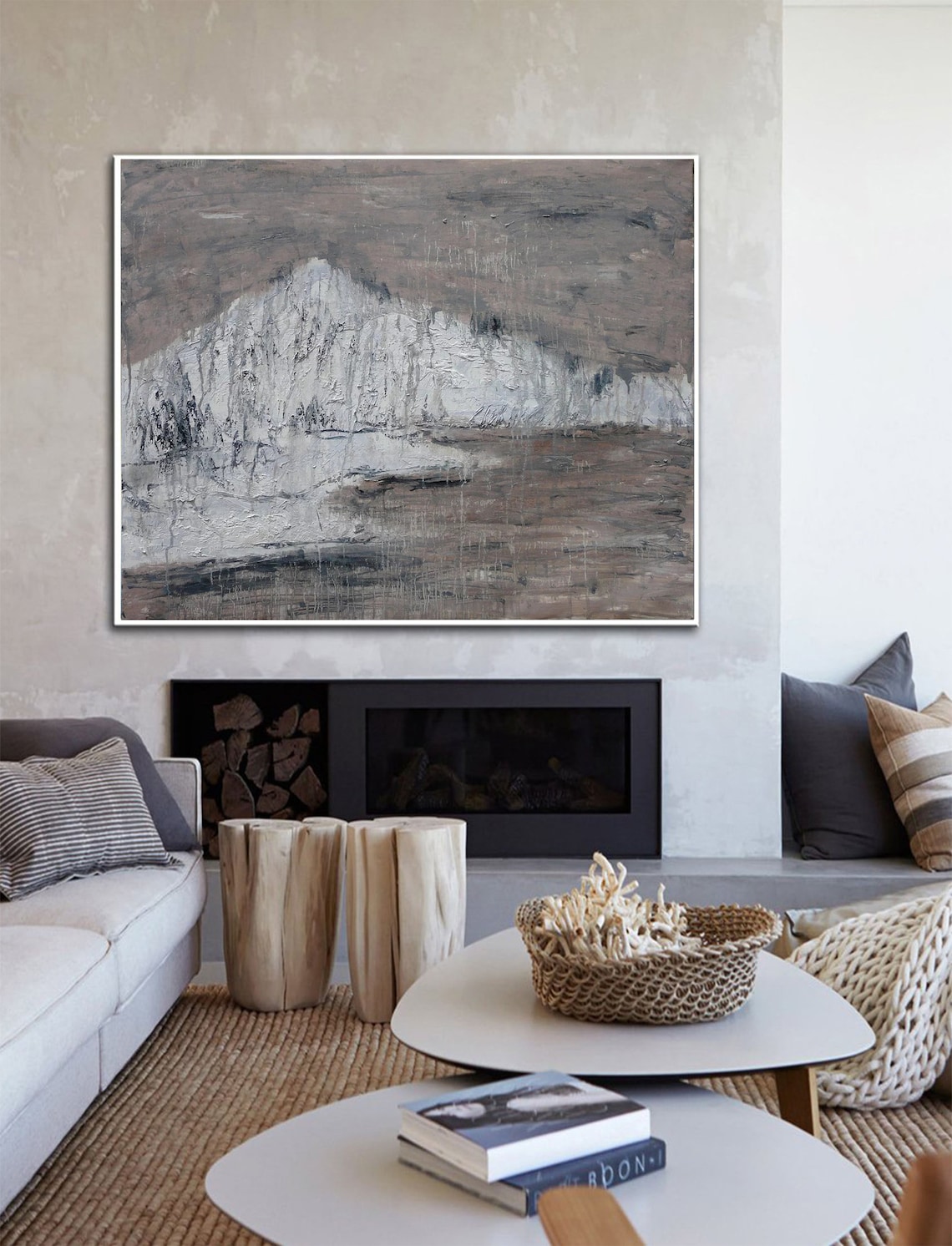 Large grey wall painting white wall art big abstract canvas Etsy