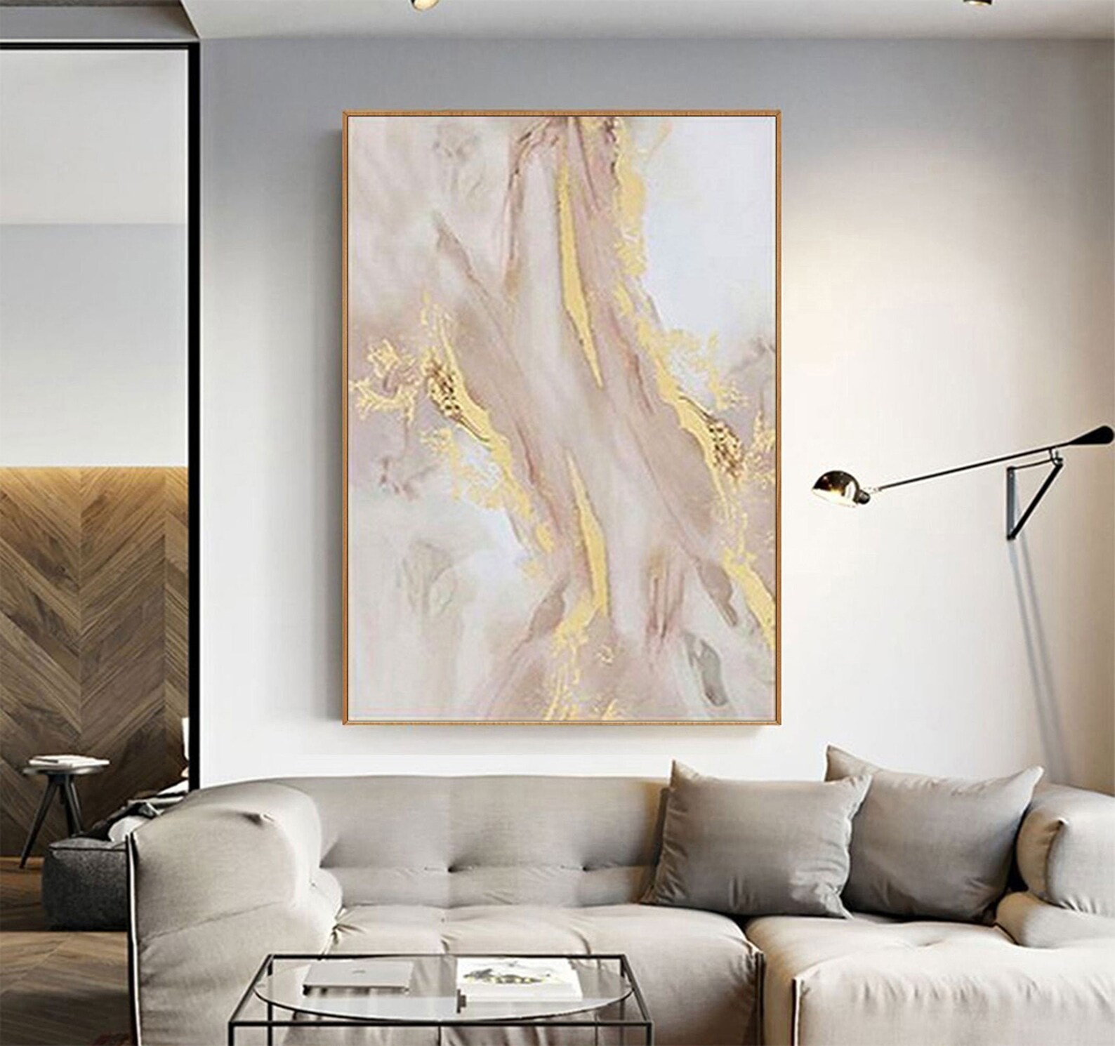 Large Pink and Gold Wall Art Blush and Gold Wall Decor Gold Etsy