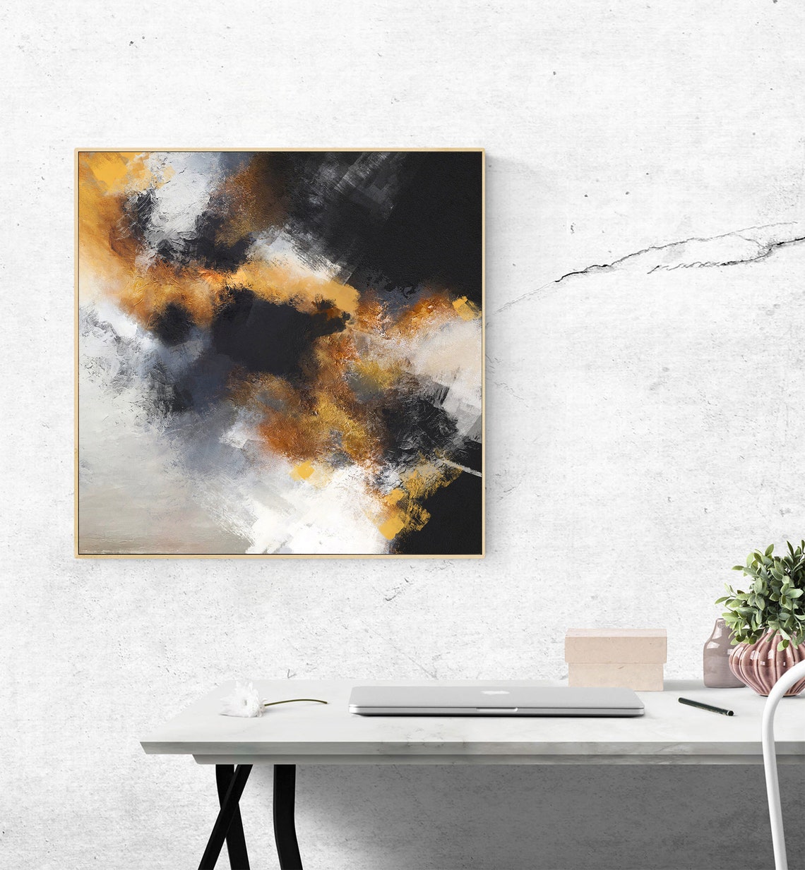 Yellow abstract art canvas large abstract painting on canvas Etsy