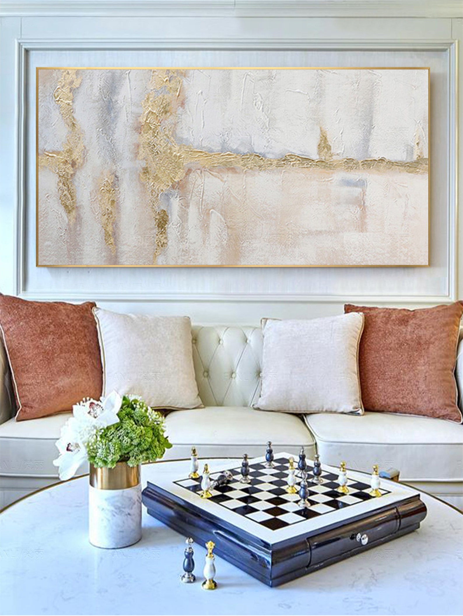 Large Gold Wall Painting on Canvas White Painting Gold Wall Etsy