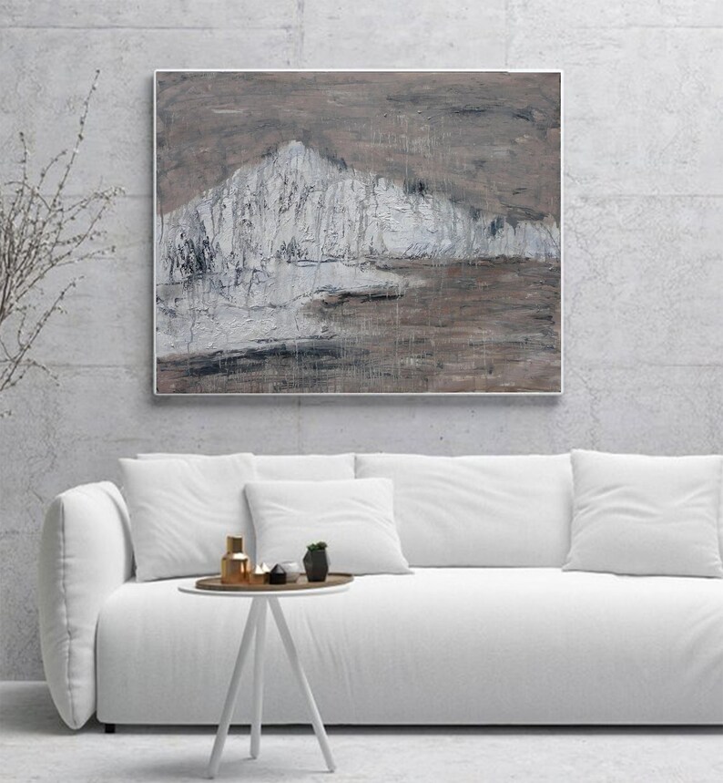 Large grey wall painting white wall art big abstract canvas Etsy