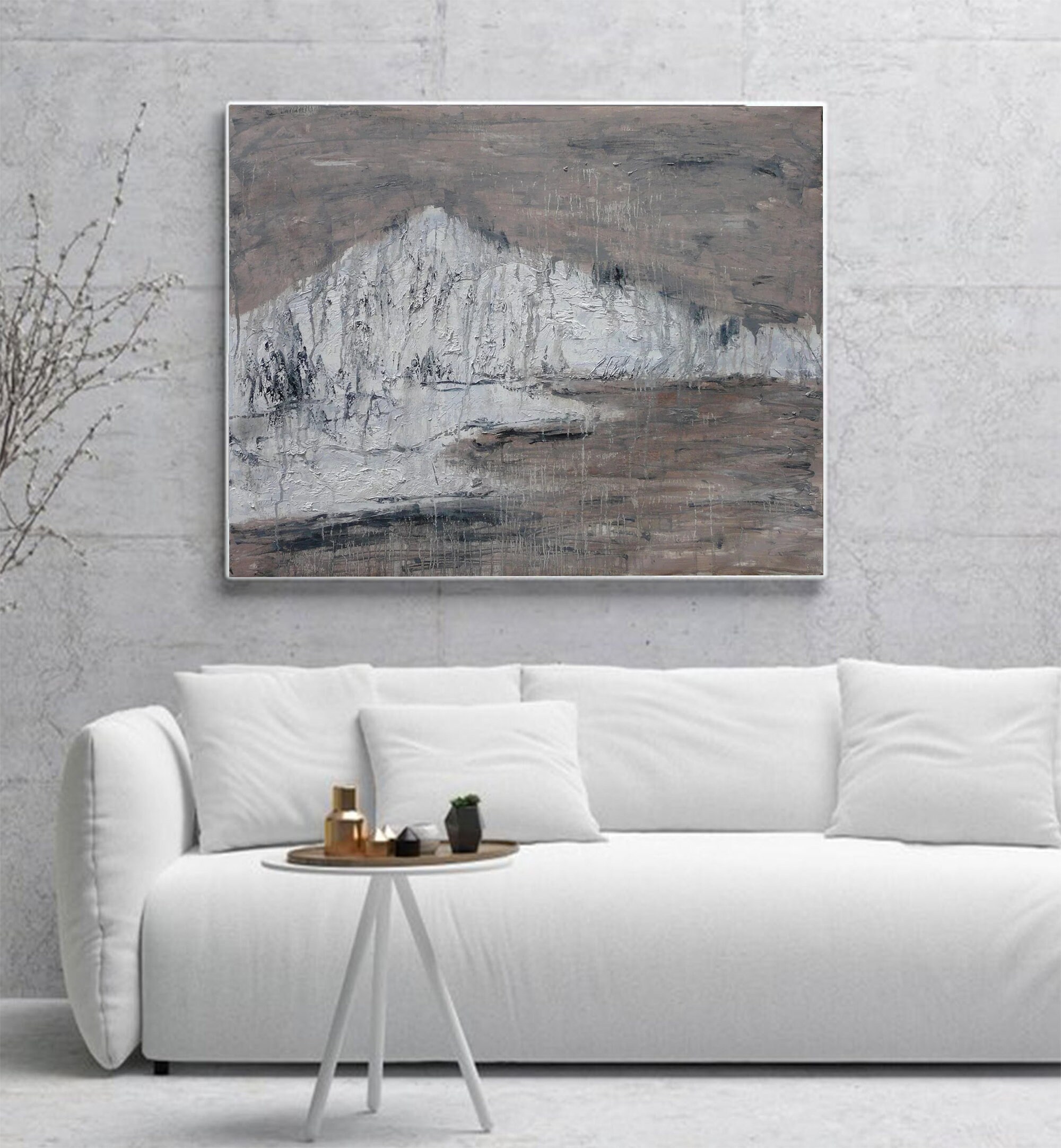 Large grey wall painting white wall art big abstract canvas Etsy