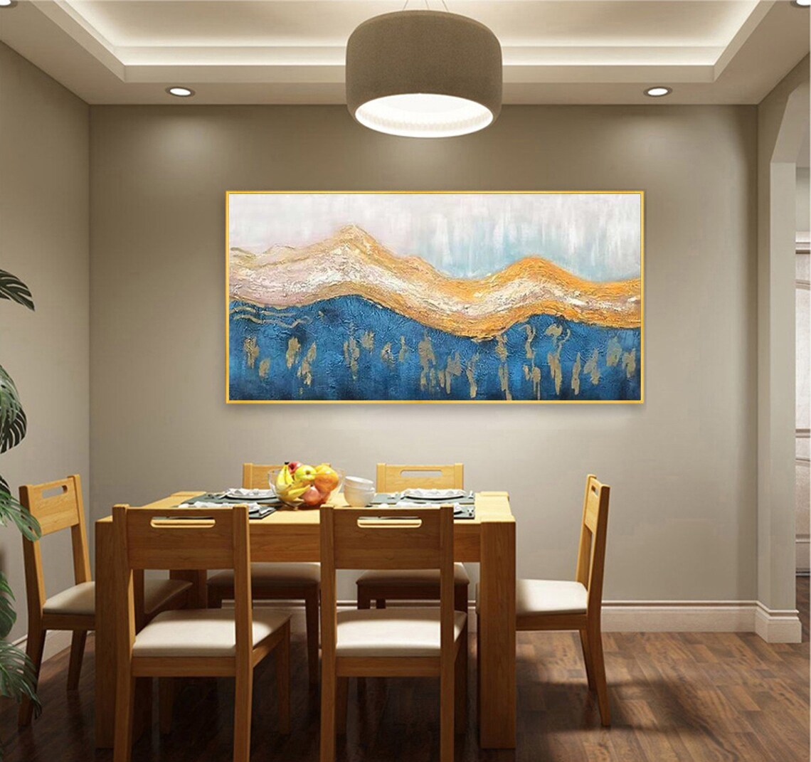 Large wall art blue abstract painting blue abstract art canvas | Etsy