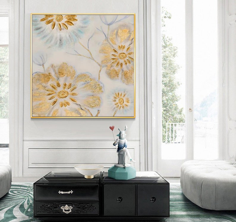 Large Gold Wall Art Decor Gold Wall Painting Big Gold Leaf Etsy