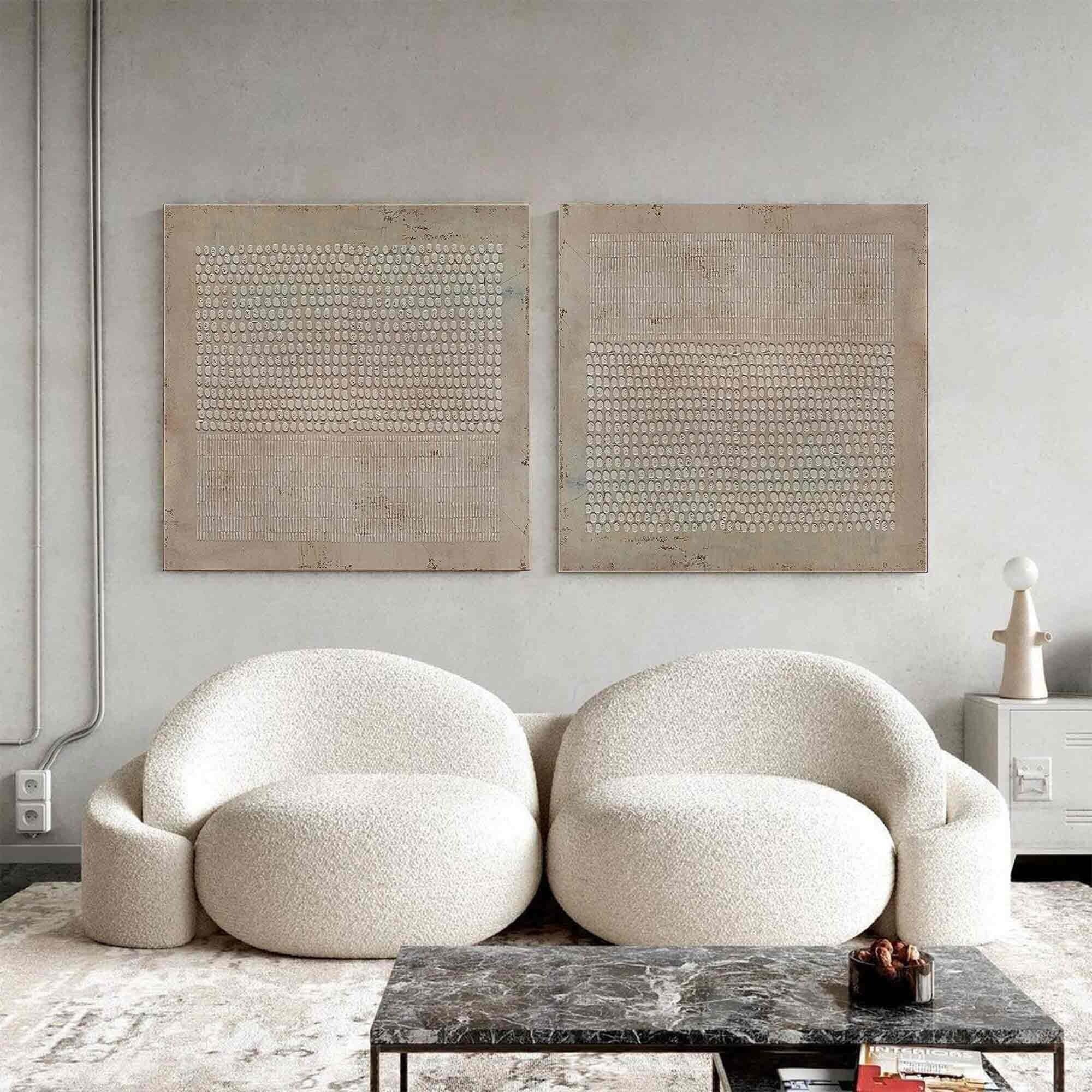 Set of 2 Wabi-Sabi Wall Art： Textured Brown Plaster Paintings