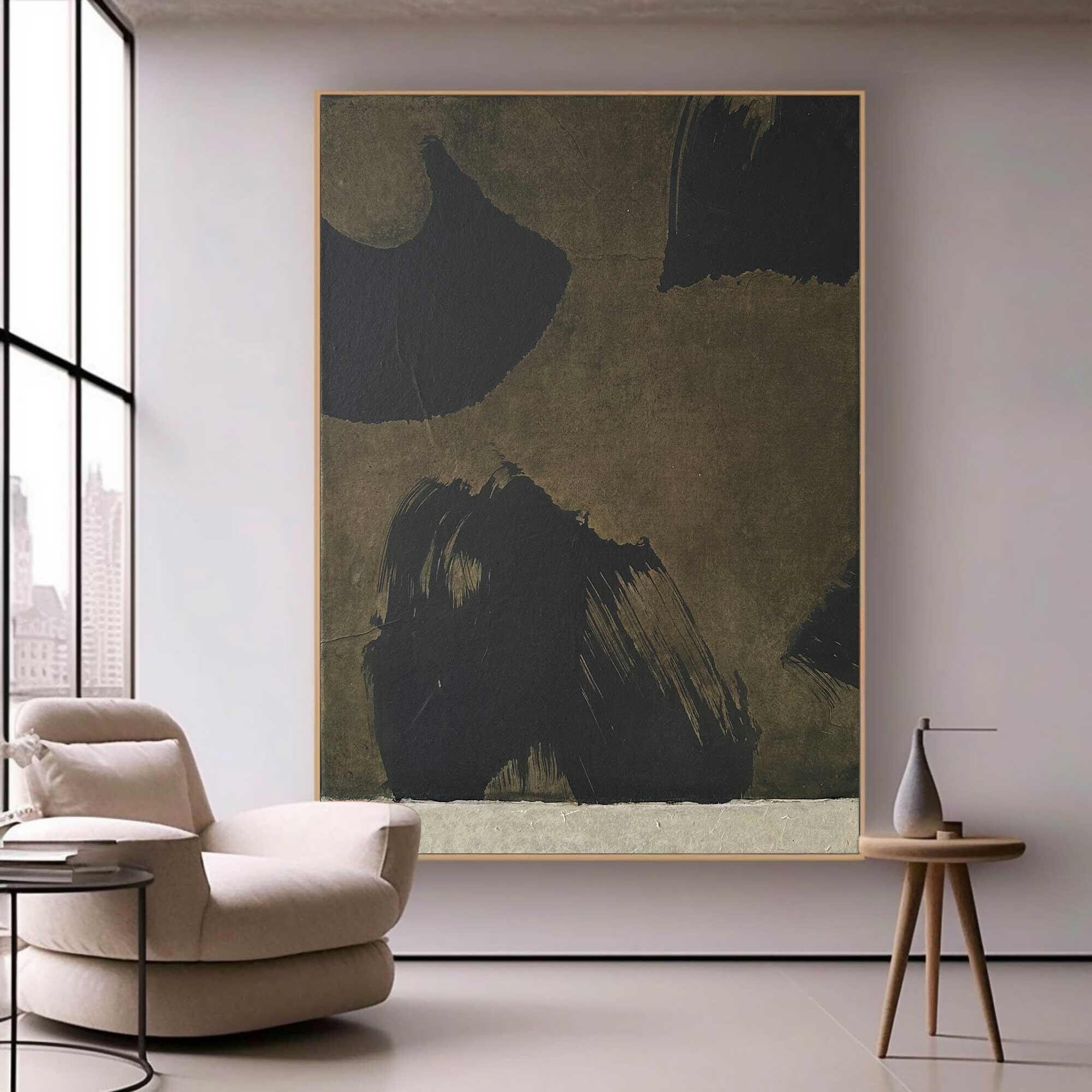 Brown Wabi-Sabi Painting - Dark Brown and Grey Medieval Wall Art