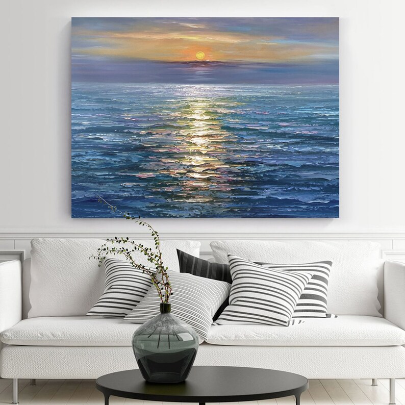 Large Abstract Ocean Painting Coastal Painting on Canvas Blue Etsy