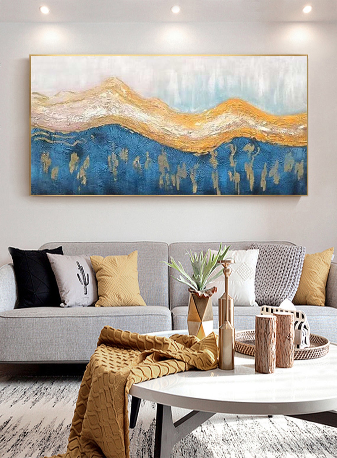 Large wall art blue abstract painting blue abstract art canvas Etsy