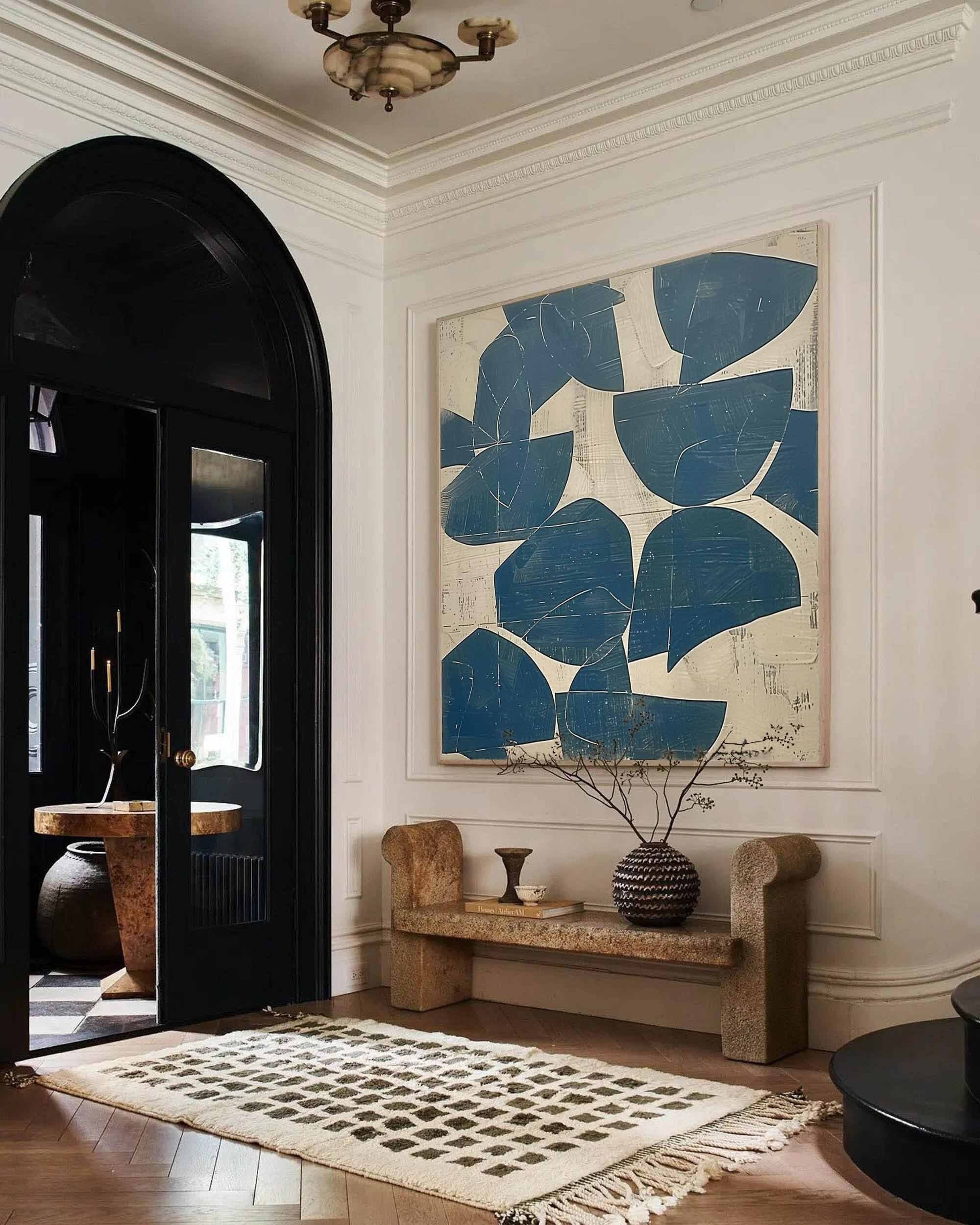 Blue Beige Abstract Painting: Textured Wabi Sabi Wall Art