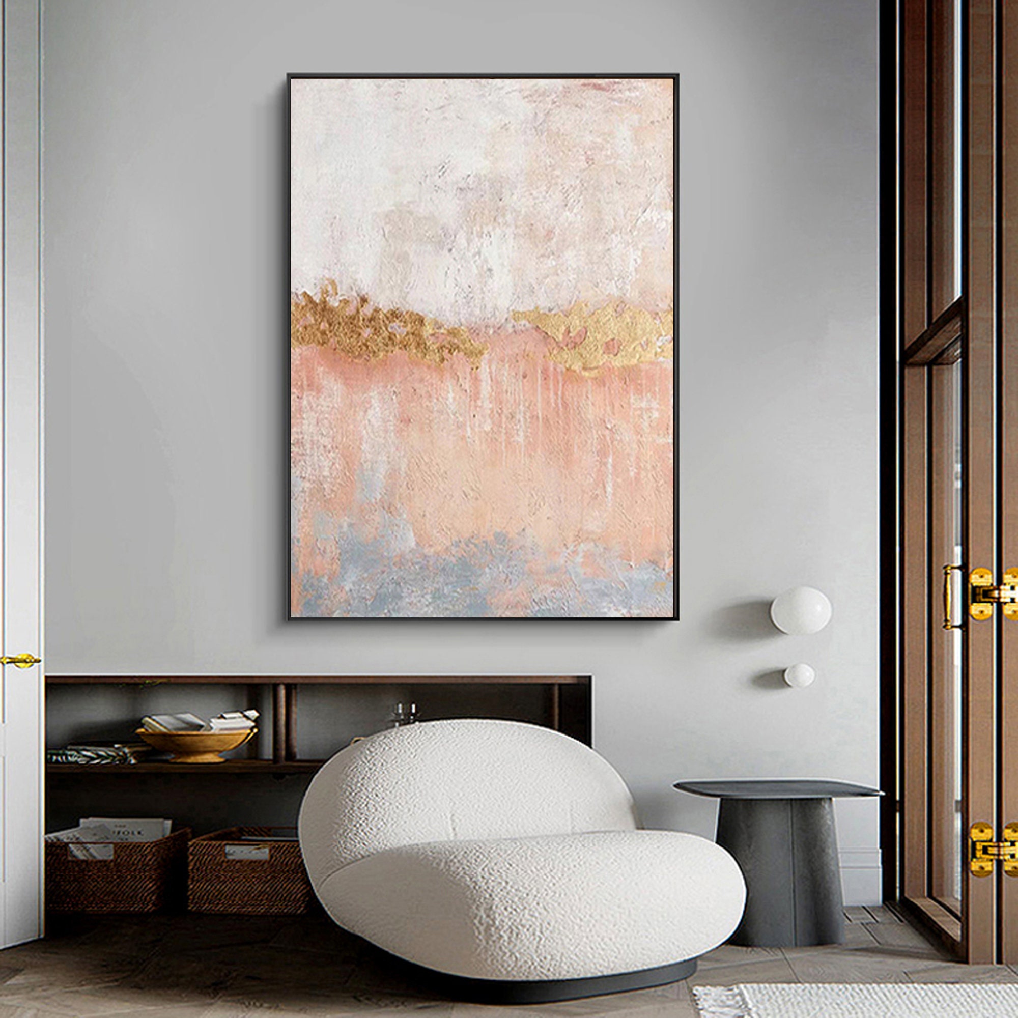 Large Pink and Gold Wall Art Blush and Gold Wall Painting Etsy
