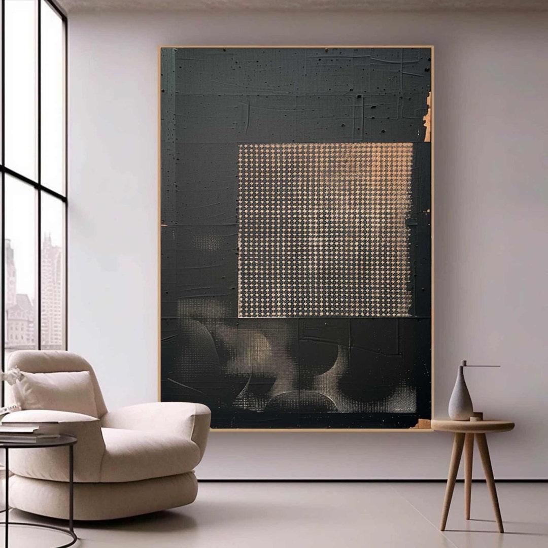Black Gold Wabi Sabi Wall Art Grid Texture Canvas Painting for Office ...