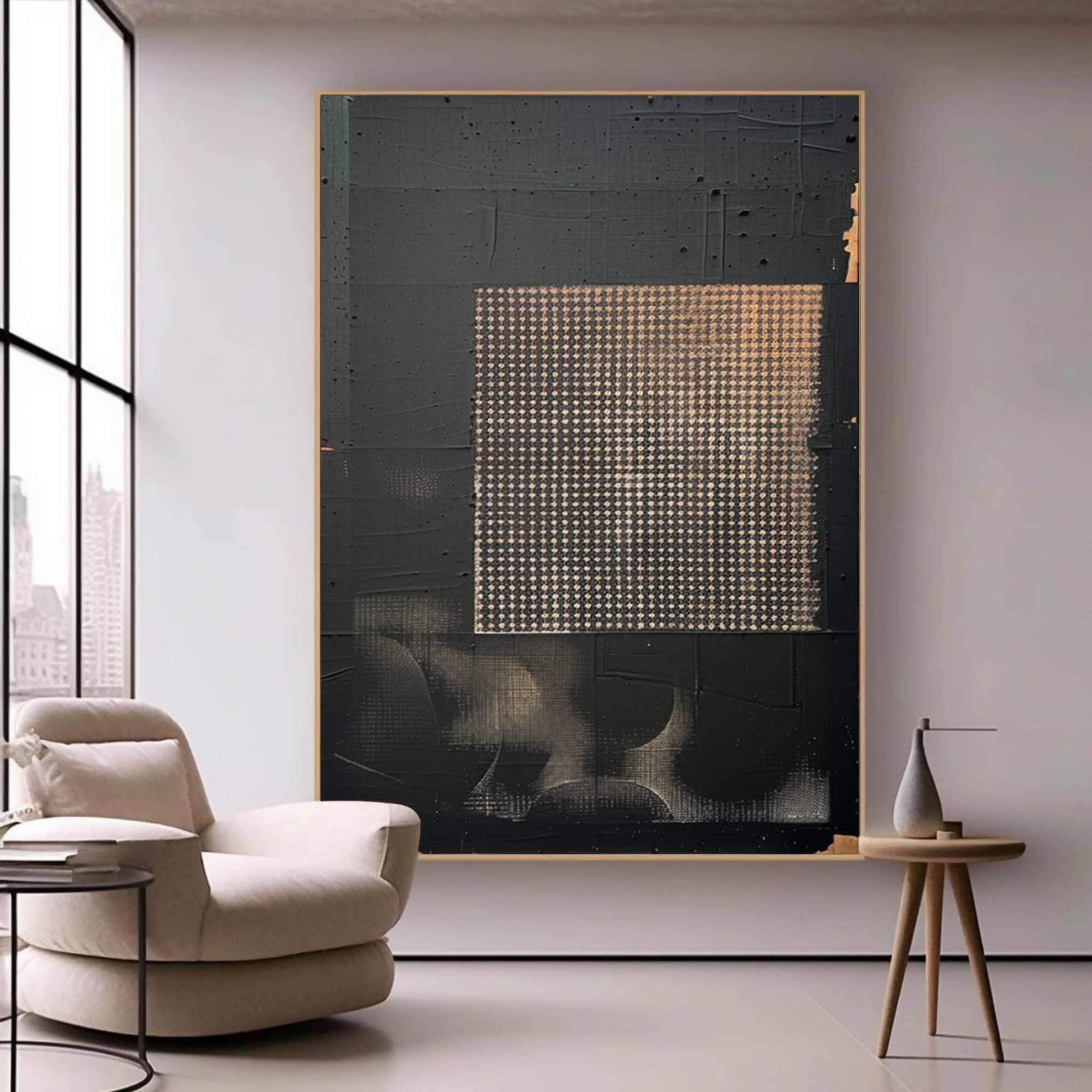 Black Wabi-Sabi Painting - Minimalist Black and Beige Canvas Art