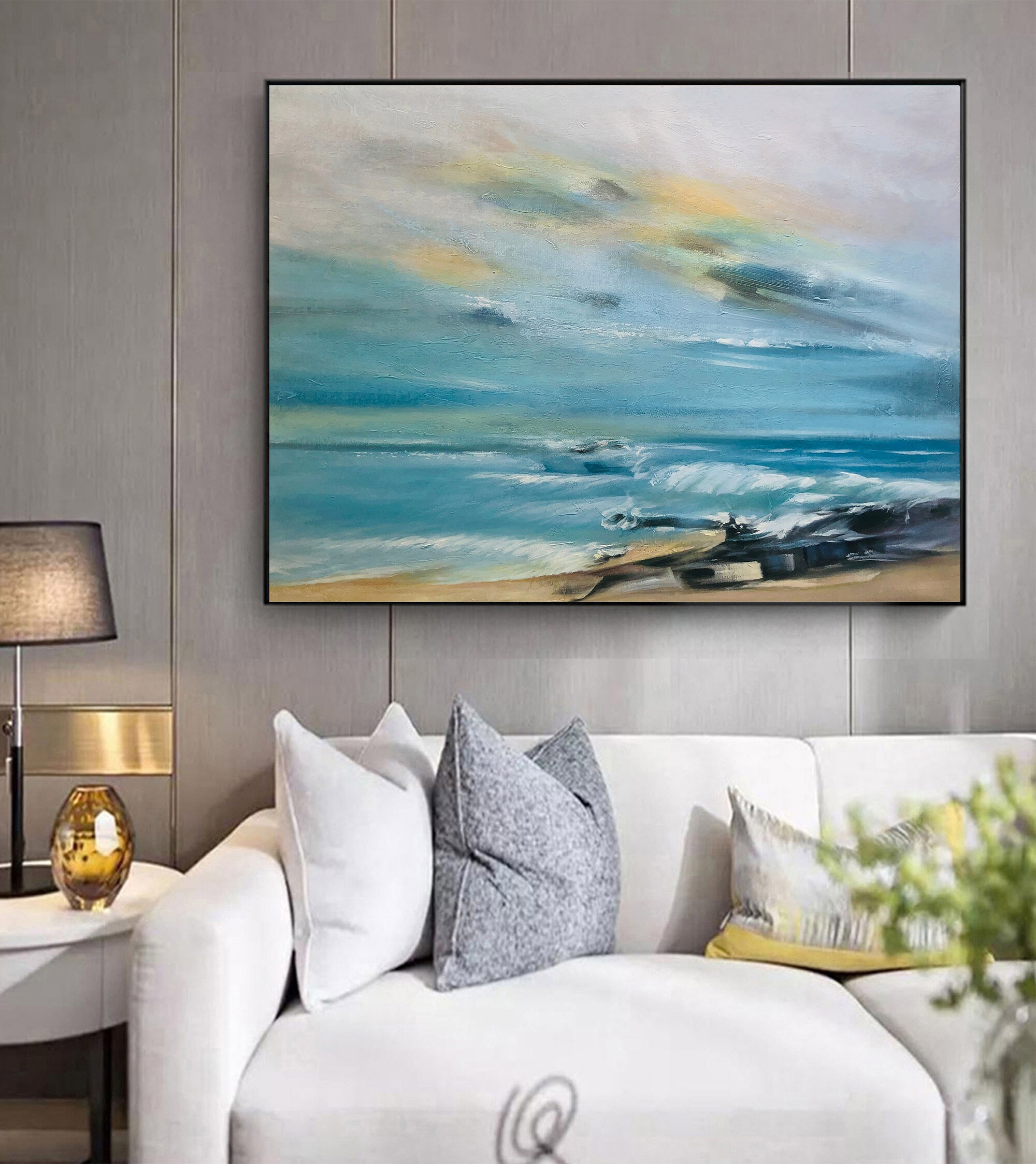 Large ocean painting coastal wall art beach sunset painting | Etsy