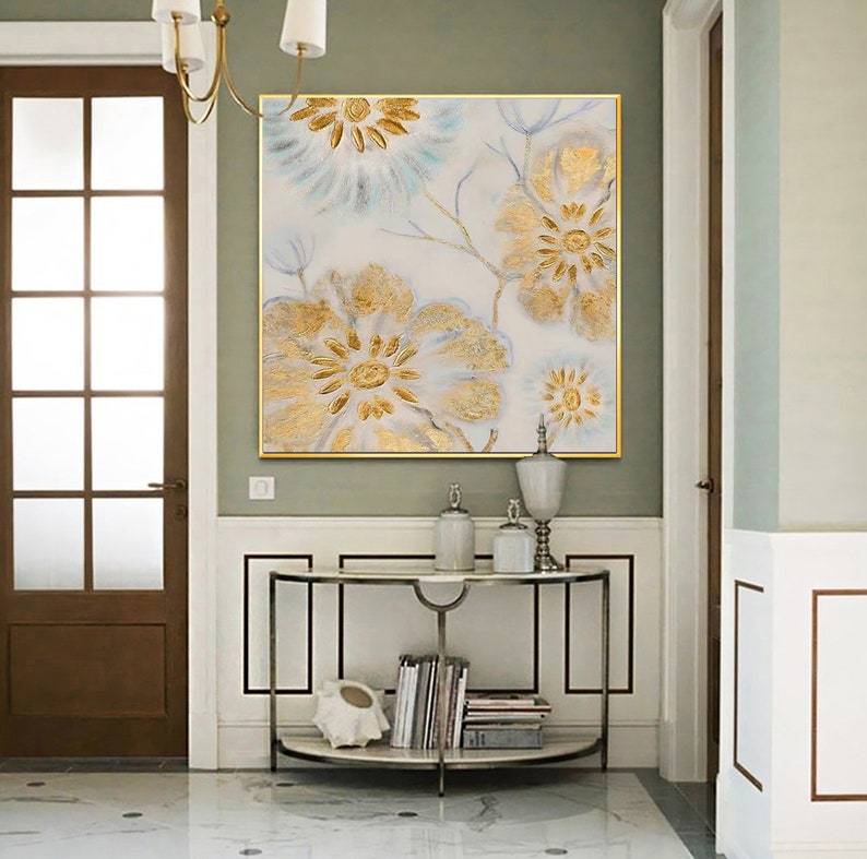 Large Gold Wall Art Decor Gold Wall Painting Big Gold Leaf Etsy