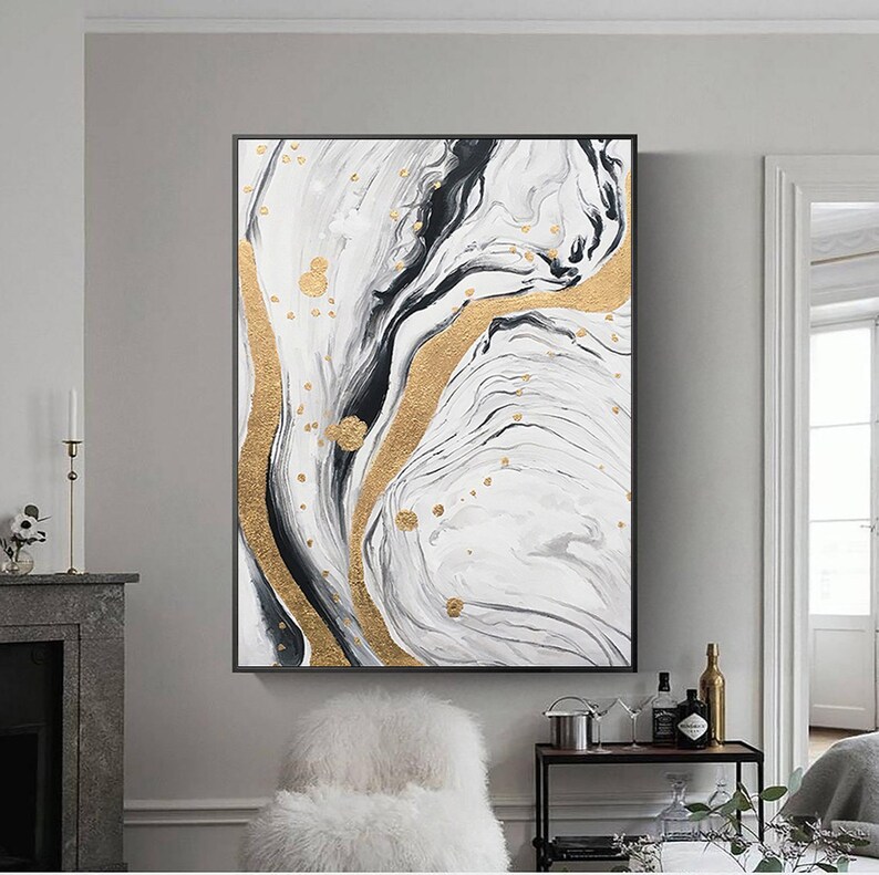 Large Gray Wall Painting on Canvas Black and White Wall Etsy