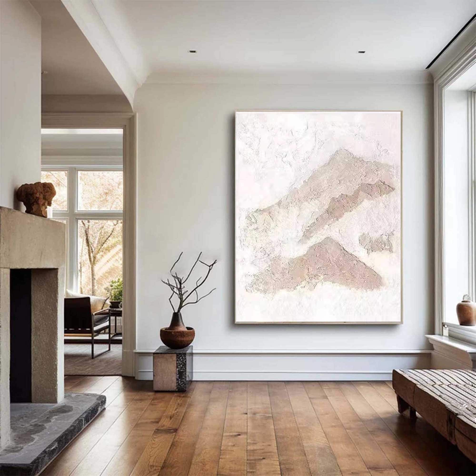 Mountain Wall Art - 3D Textured Landscape Canvas in Brown and White