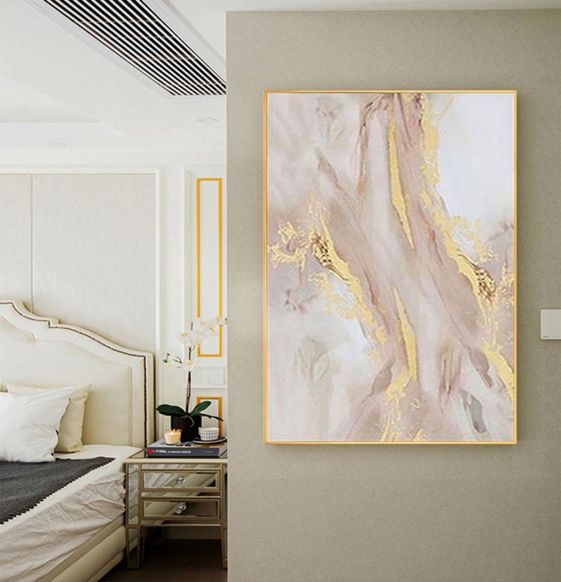 Large Pink and Gold Wall Art Blush and Gold Wall Decor Gold Etsy