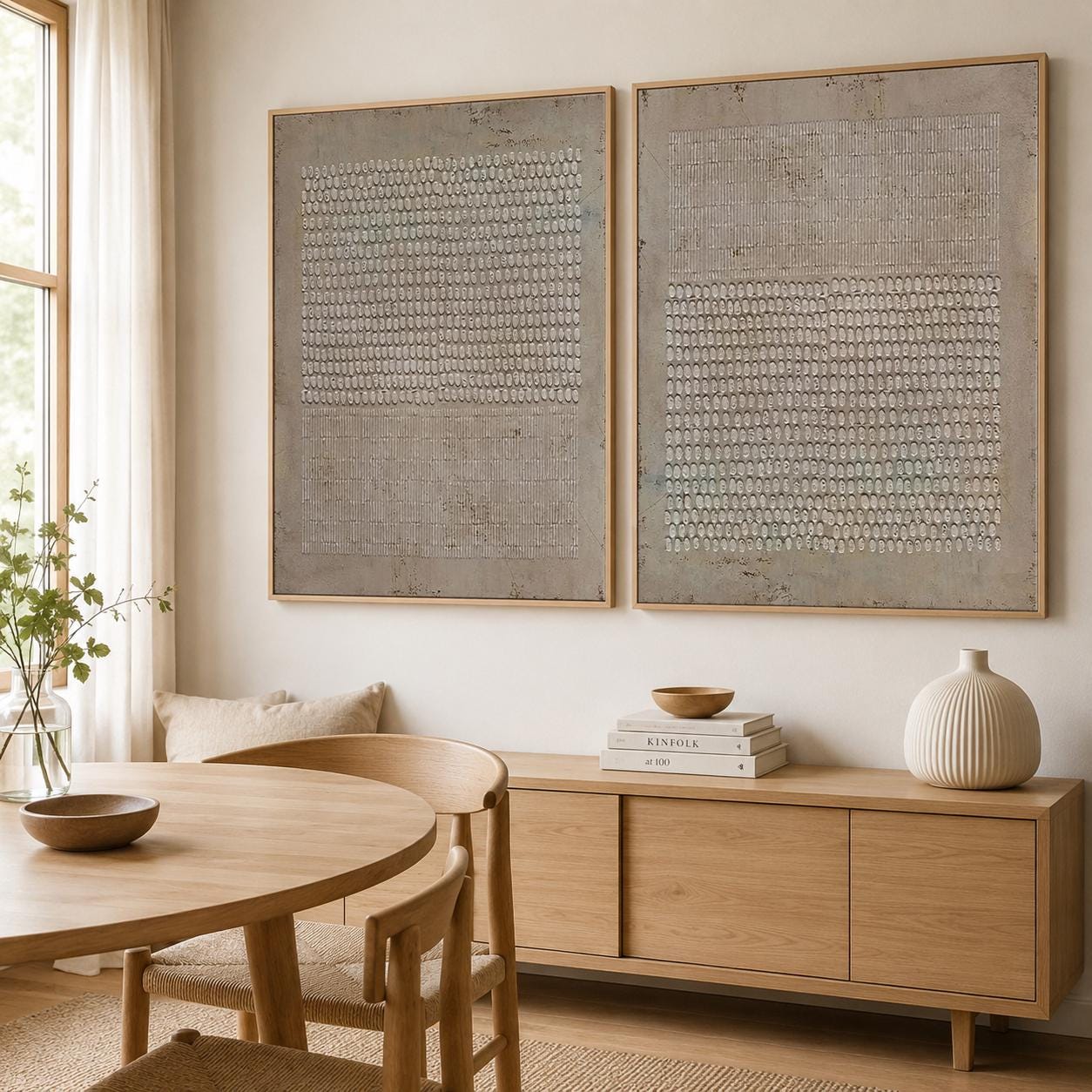 Set of 2 Wabi Sabi Wall Art Brown Textured Canvas Painting Living Room ...