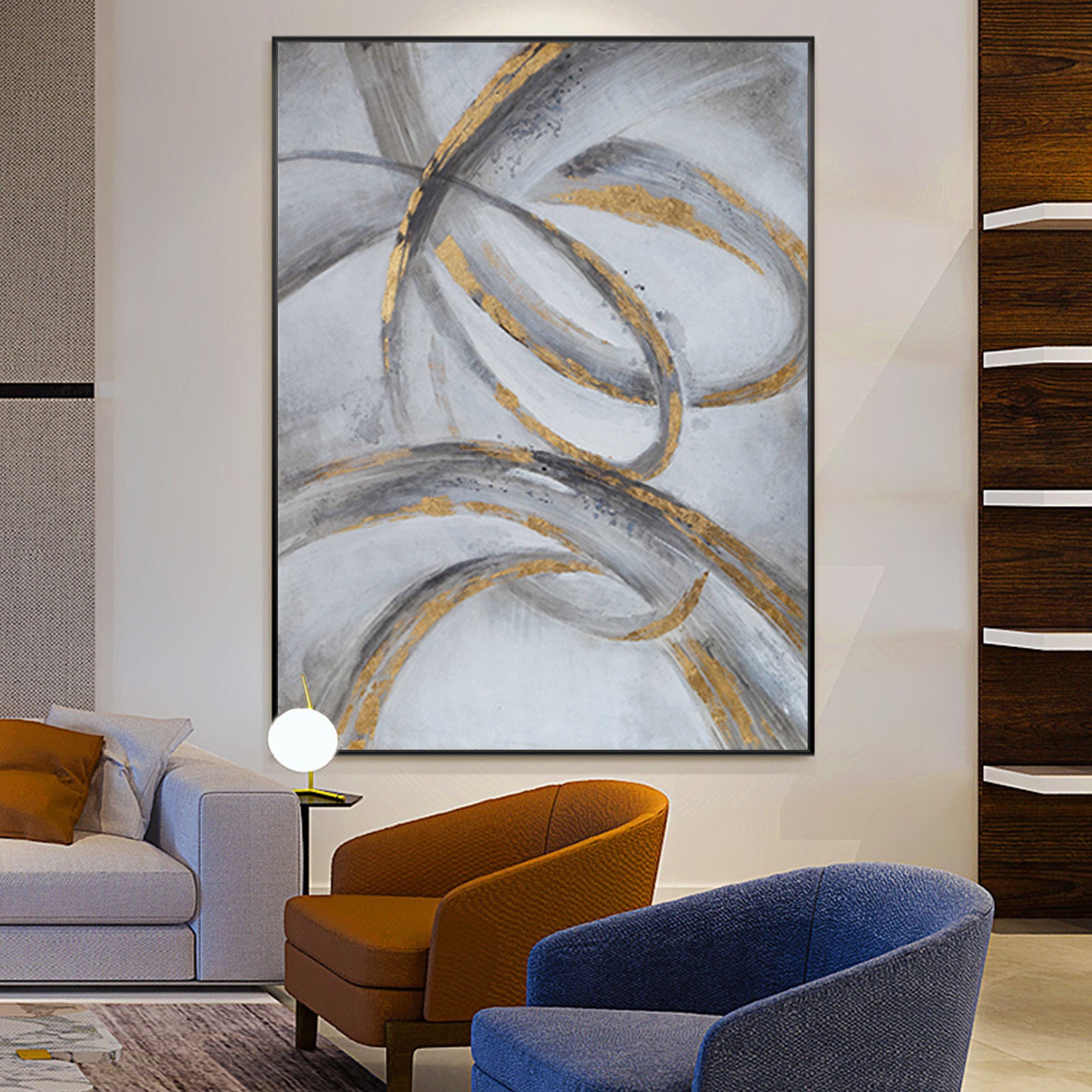 Large wall art black and gold wall decor grey wall painting Etsy
