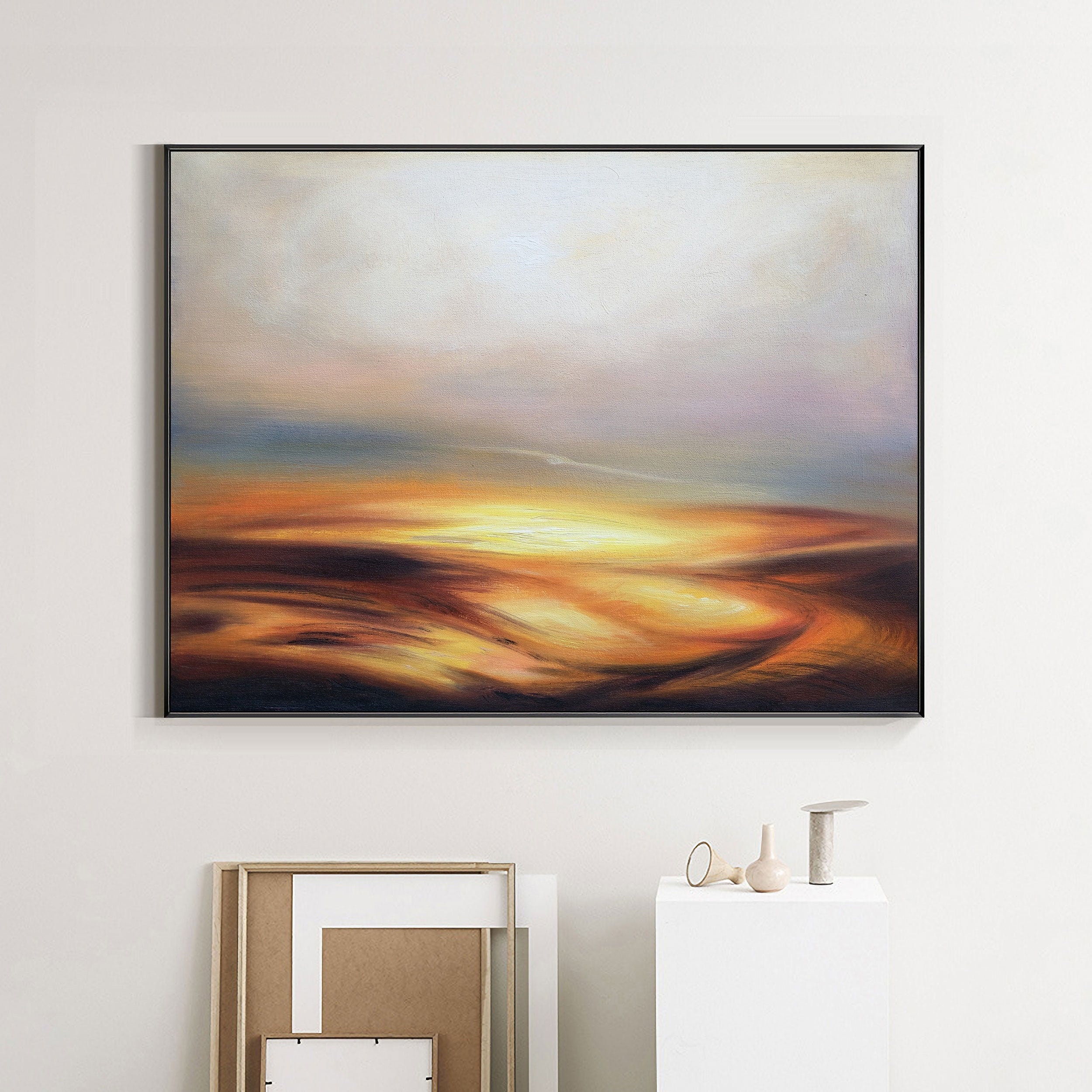 Large wall art big abstract yellow painting on canvas ocean Etsy