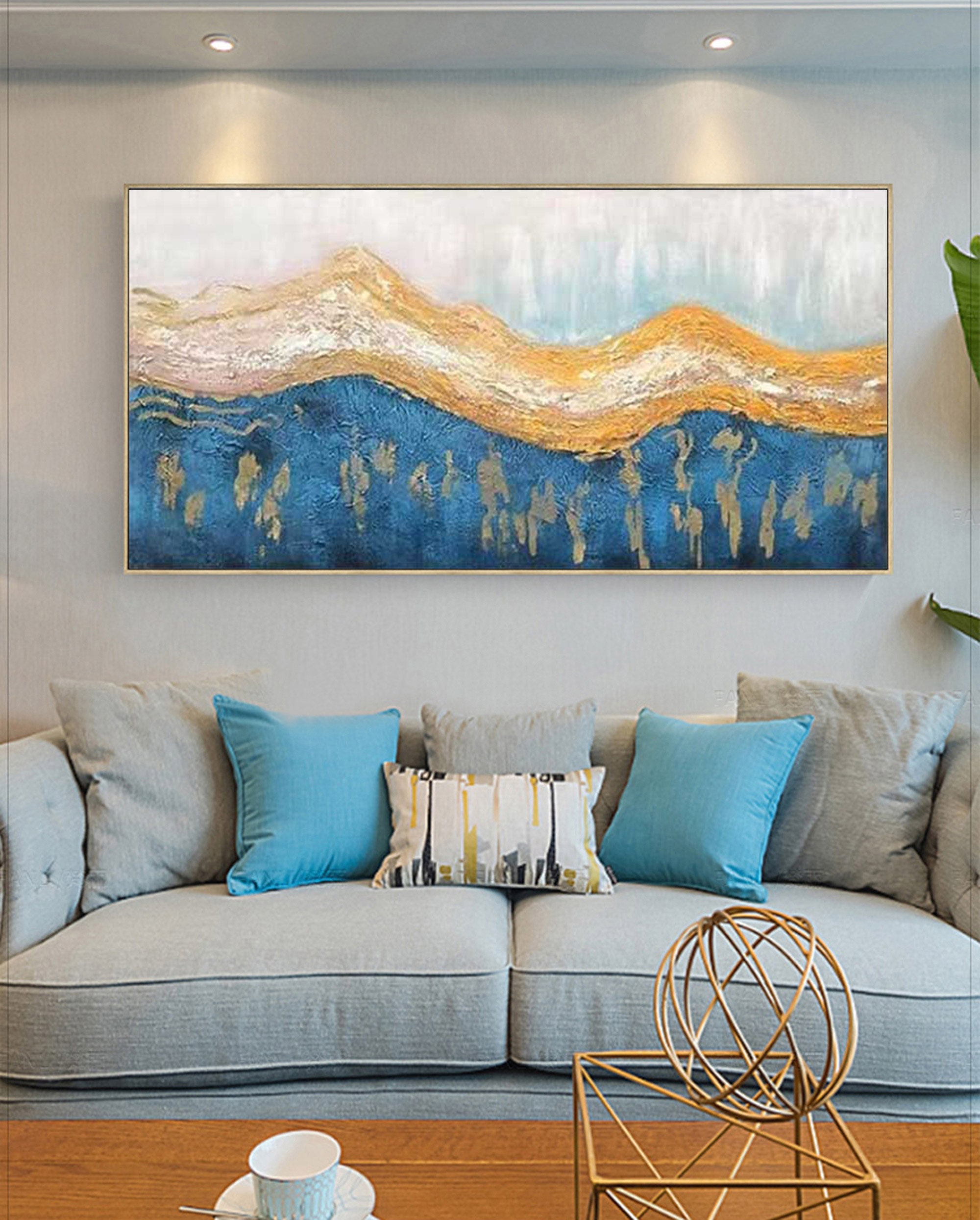 Large wall art blue abstract painting blue abstract art canvas | Etsy