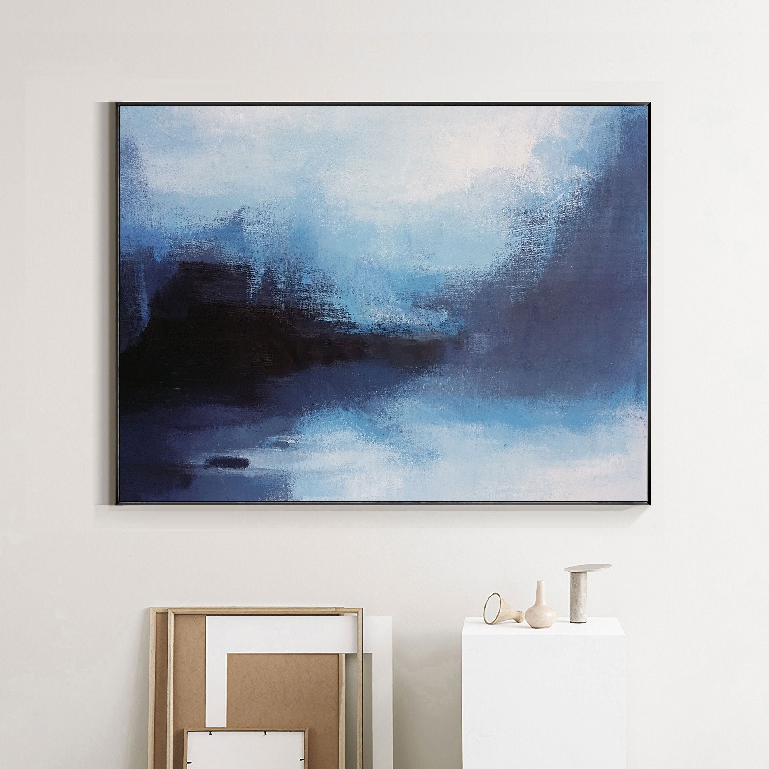 Large blue and white wall painting blue abstract art acrylic Etsy