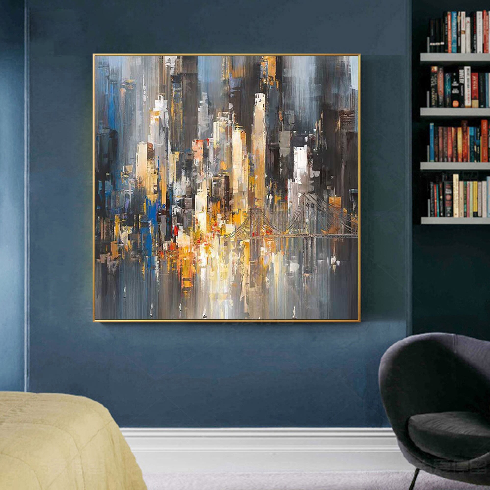 Large City Abstract Painting New York Painting Big Cityscape Etsy