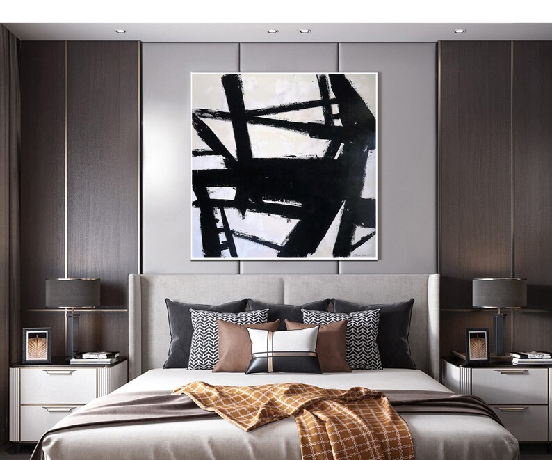 Large Black White Art Canvas Modern Wall Painting Black and Etsy