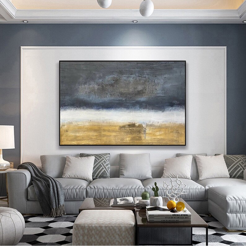 Large Black and Gold Wall Painting Grey Wall Painting Bright Etsy