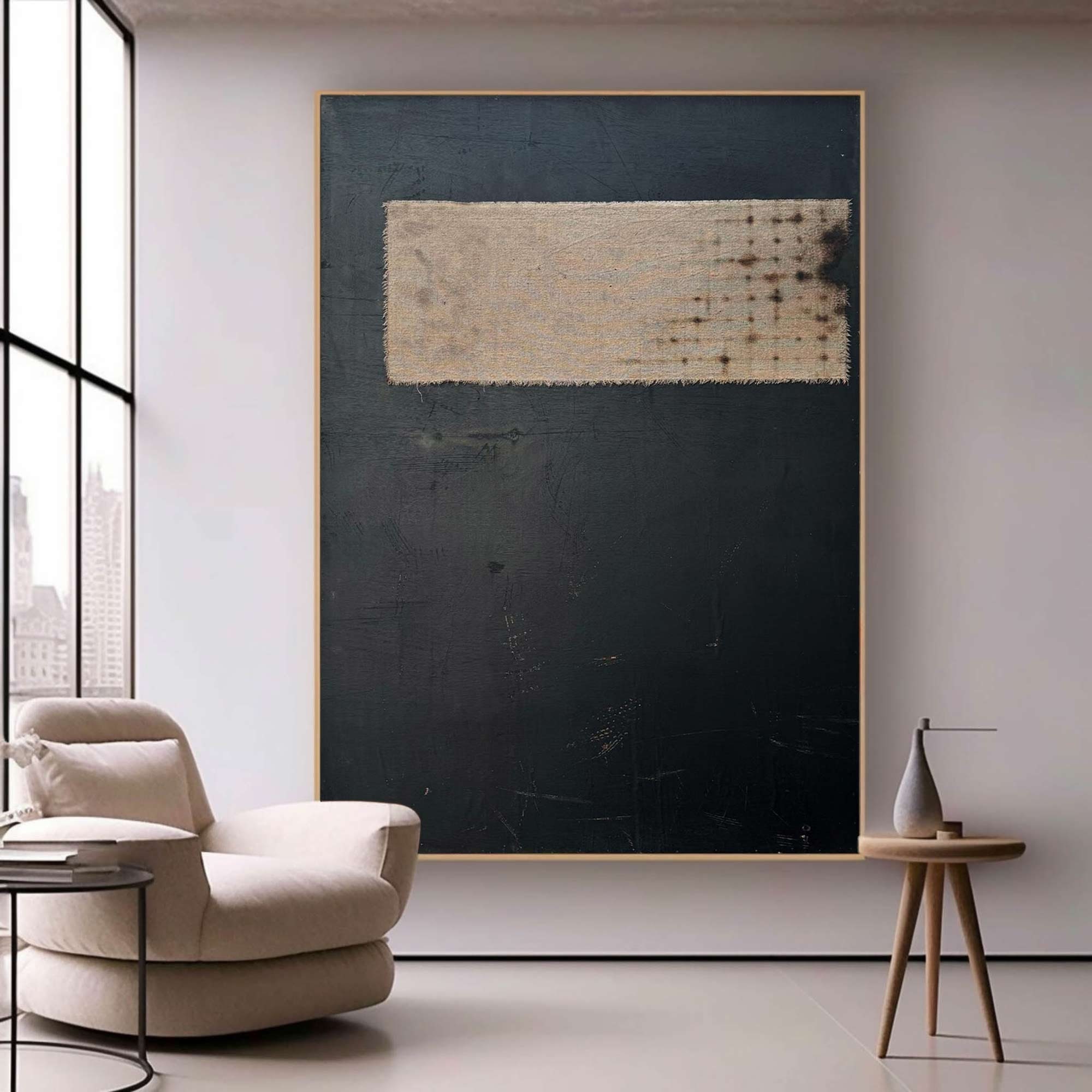 Black and Beige Wabi-Sabi Wall Art - Abstract Minimalist Canvas