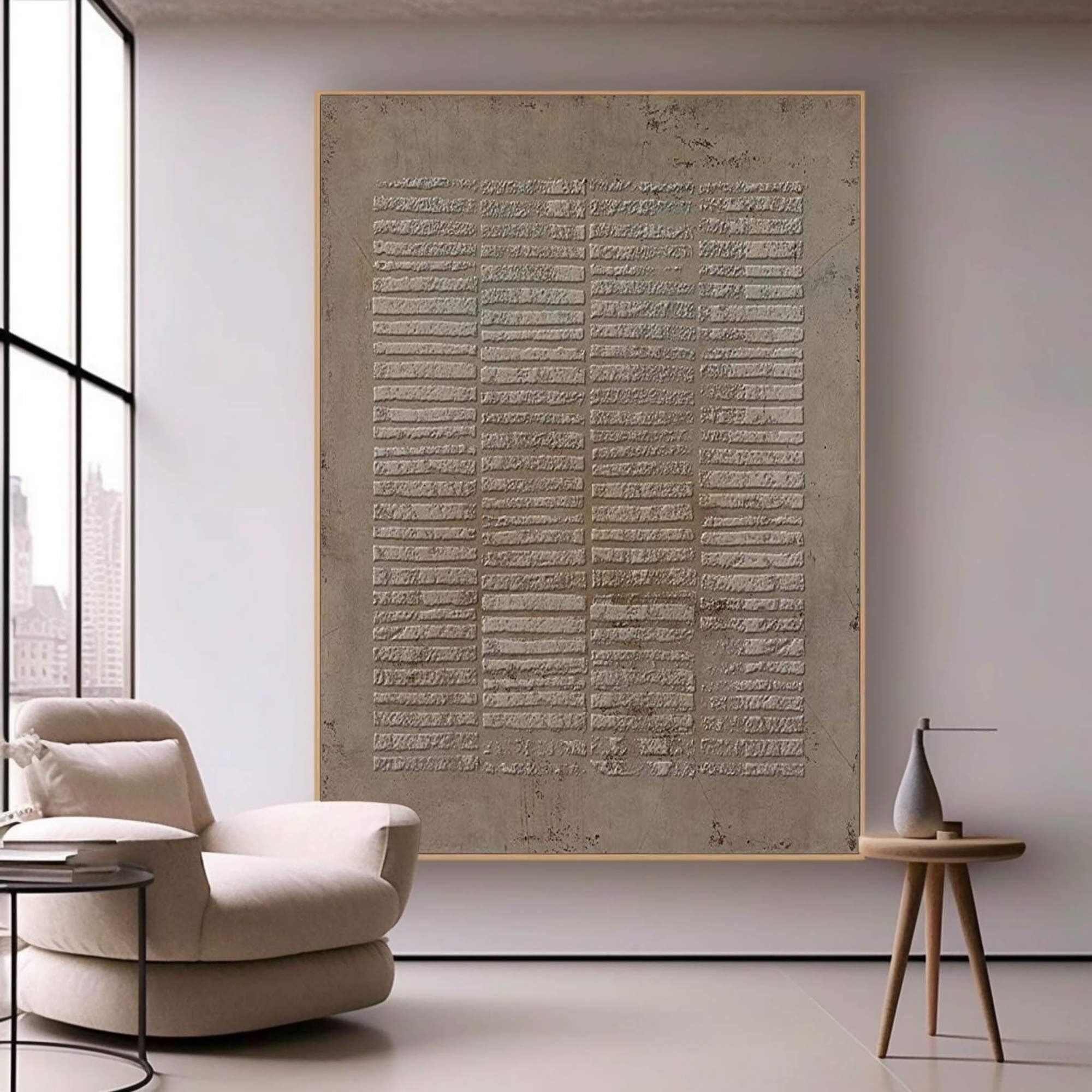 Large Wabi-Sabi Painting： Textured Brown Abstract Canvas Design
