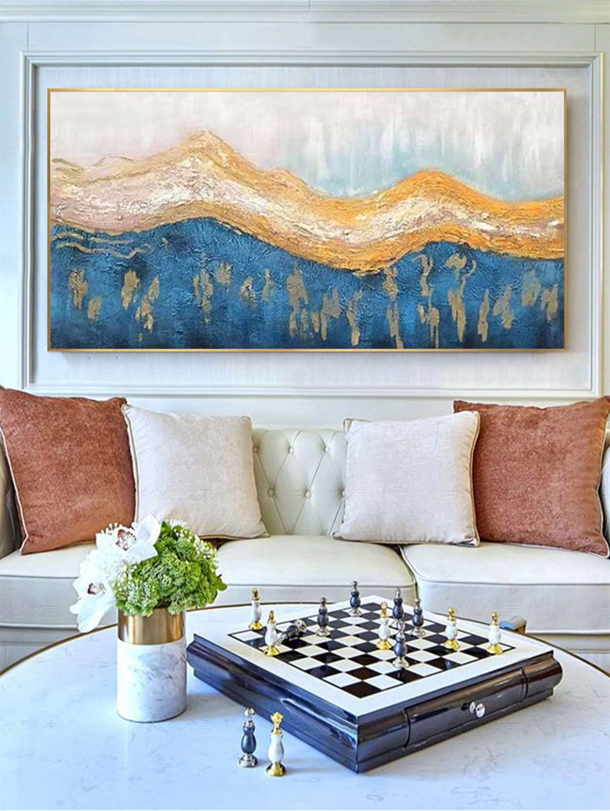 Large wall art blue abstract painting blue abstract art canvas Etsy