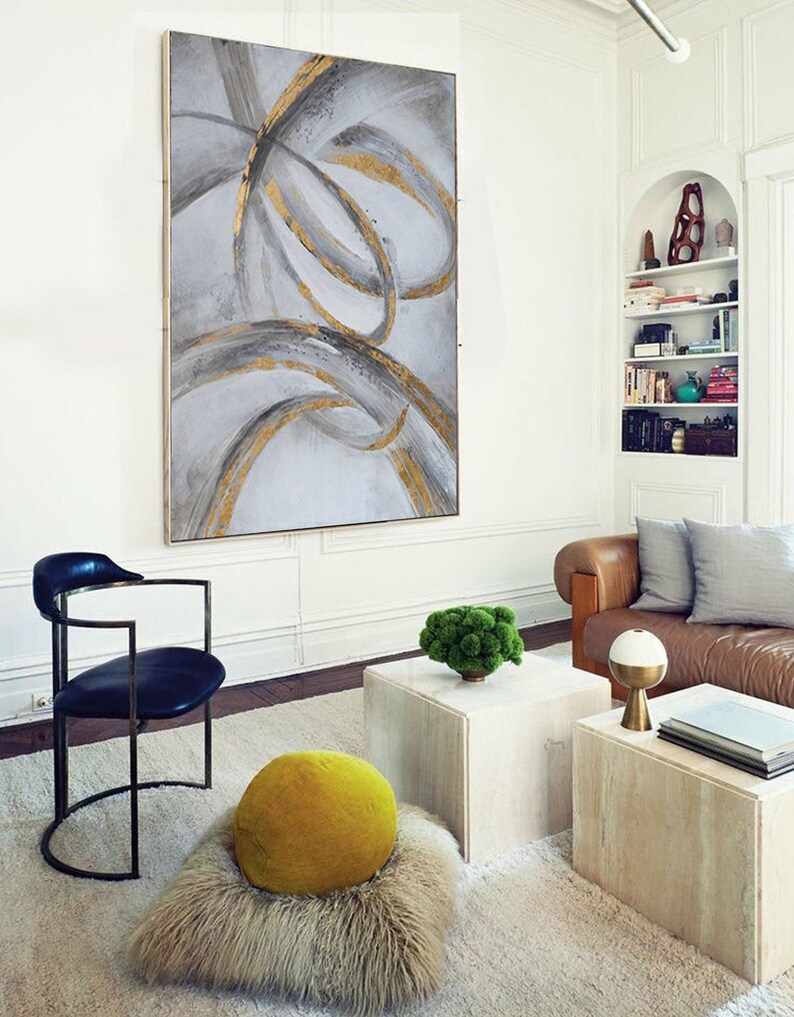 Large wall art black and gold wall decor grey wall painting Etsy