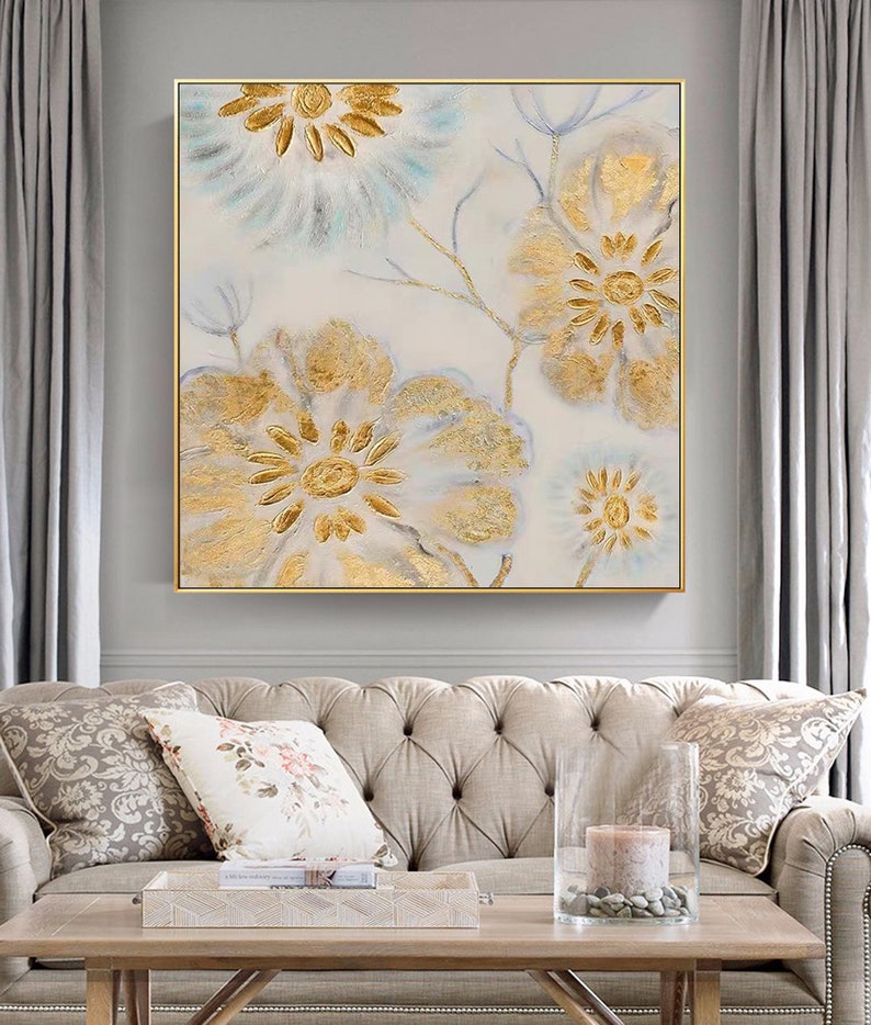 Large Gold Wall Art Decor Gold Wall Painting Big Gold Leaf Etsy