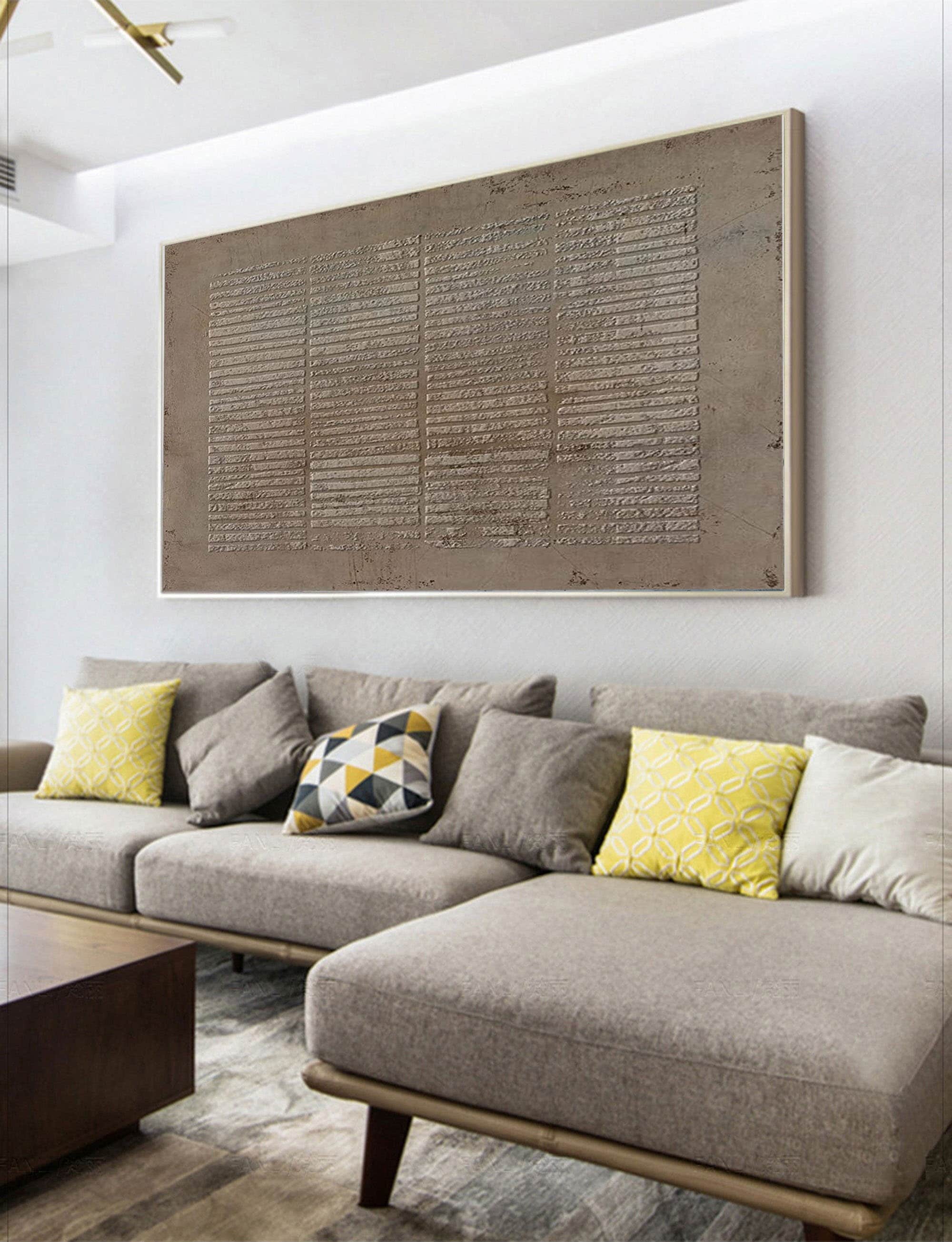 Wabi-Sabi Wall Art - Geometric Line Brown Canvas with 3D Texture