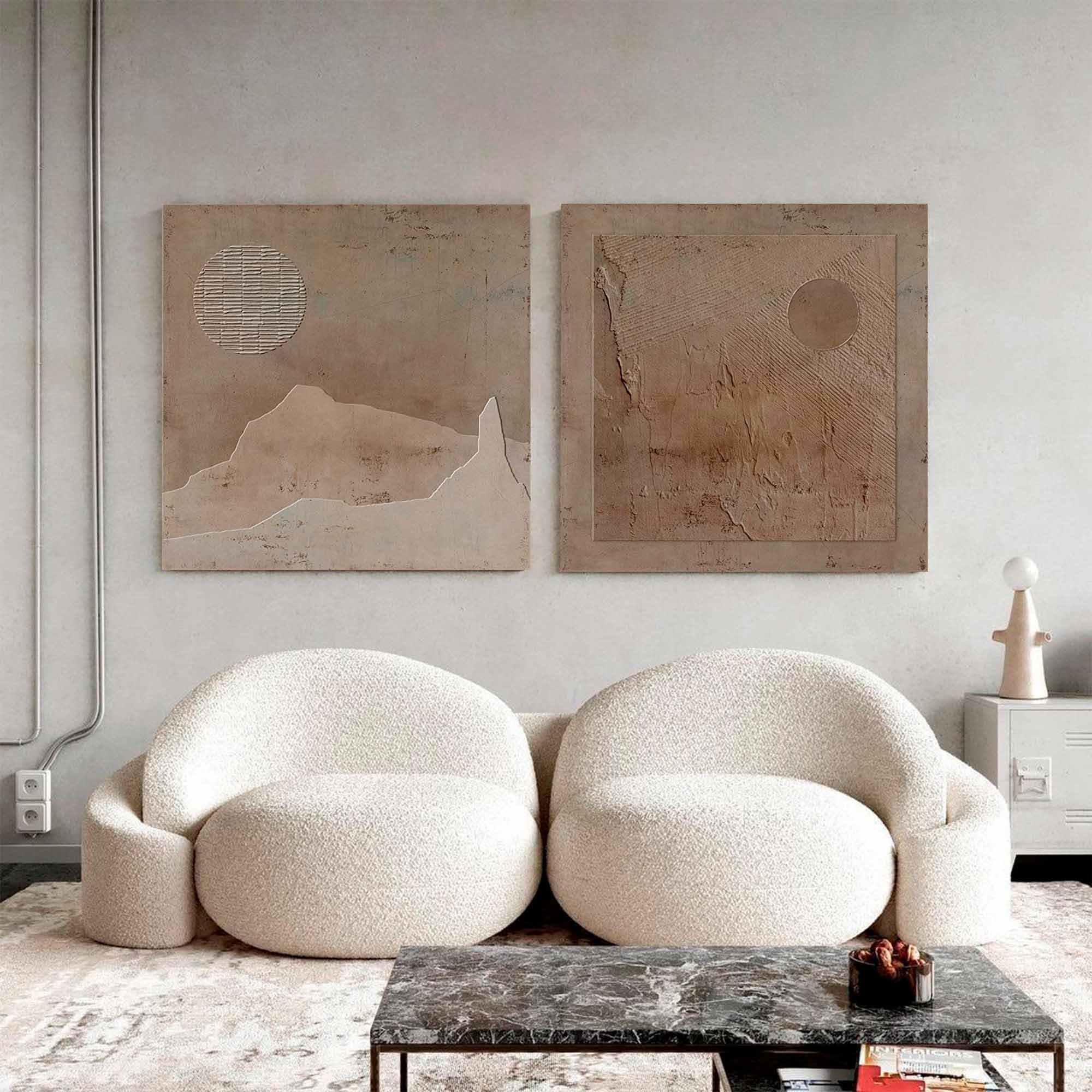 Wabi-Sabi Wall Art： Bohemian Style Textured Brown Canvas Piece