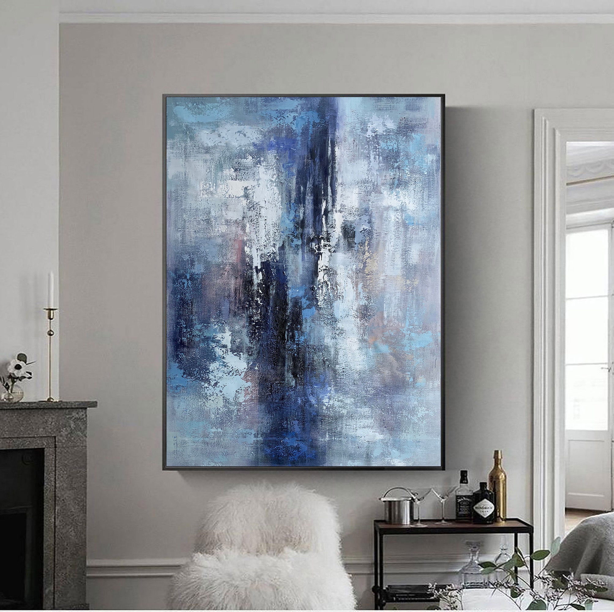 Large blue abstract wall art colorful wall painting teal wall Etsy