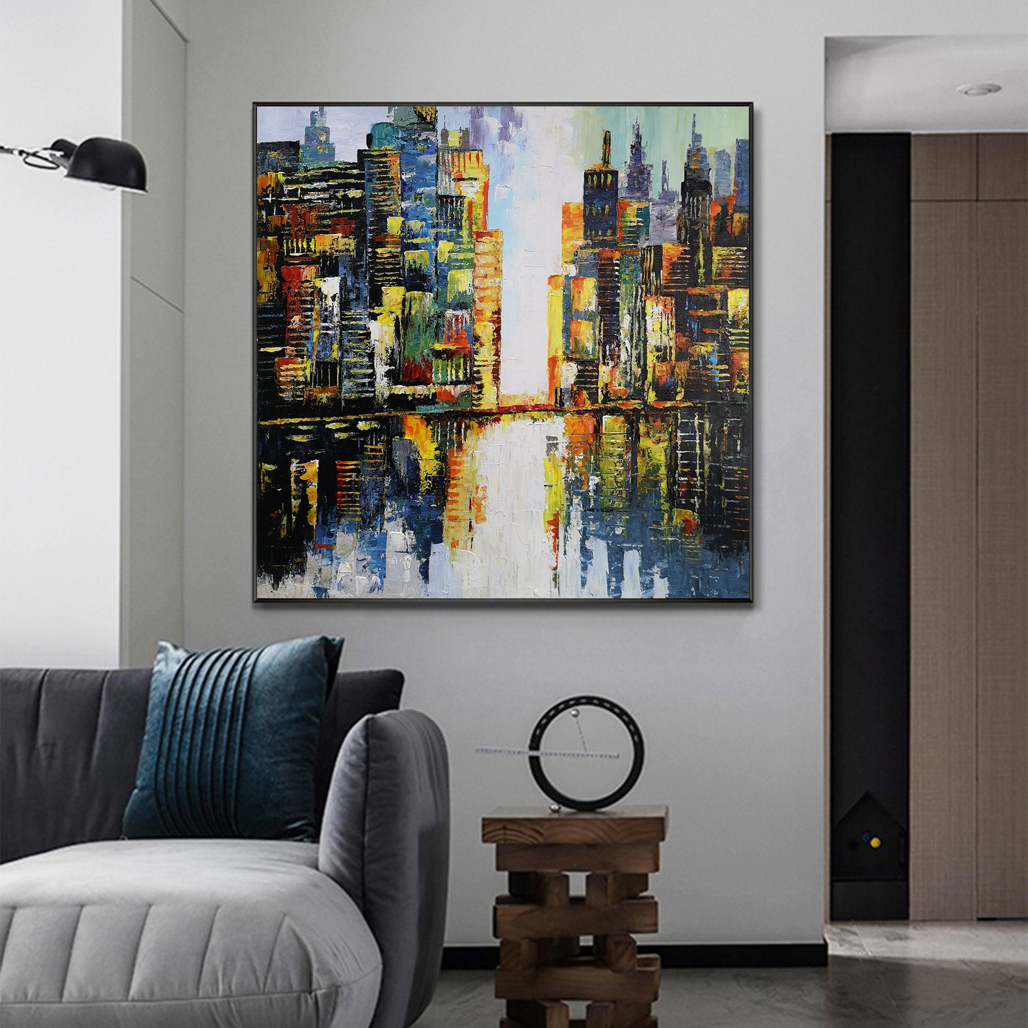 Large City abstract painting night City painting New York | Etsy
