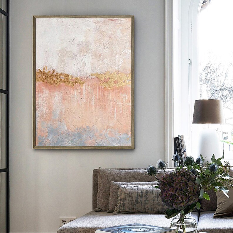 Large Pink and Gold Wall Art Blush and Gold Wall Painting Etsy