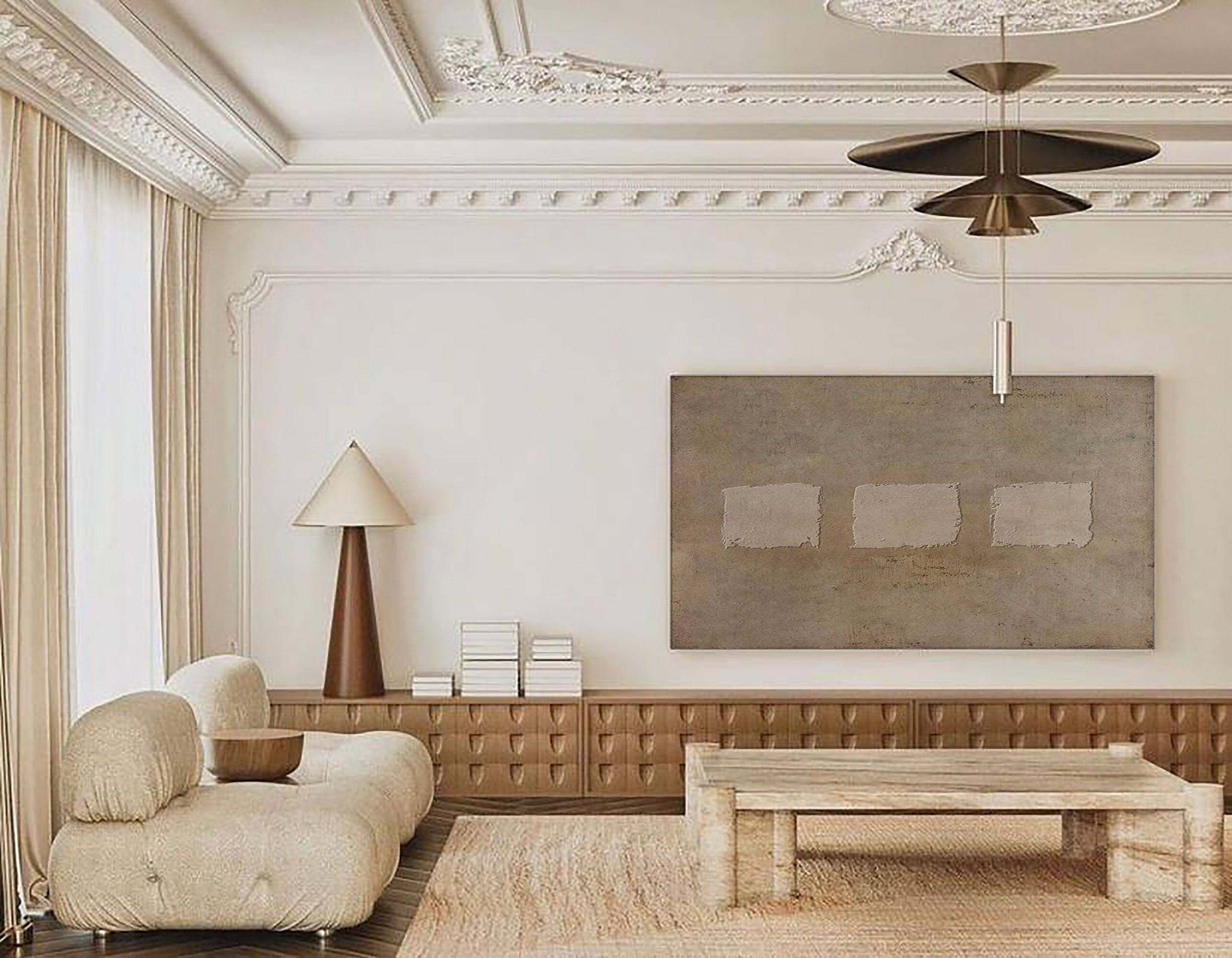Minimalist Wabi-Sabi Painting： Earth Tone Textured Wall Art