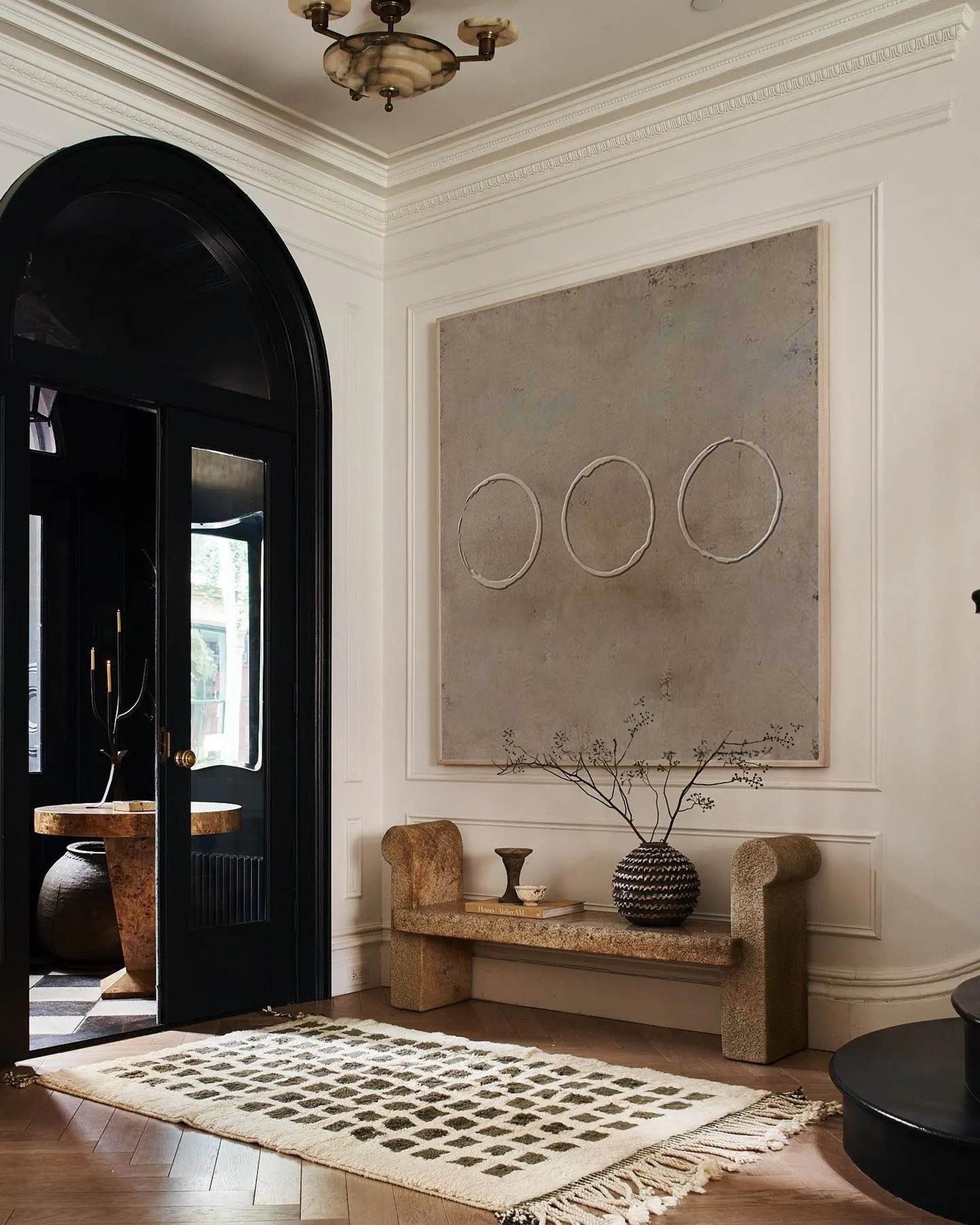 Brown Minimalist Painting： Geometric Circle Bohemian Wall Art