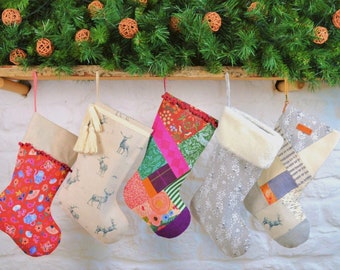 Christmas Stocking PATTERN, 3 styles, VIDEO Tutorial, Beginner Stocking Pattern,  Patchwork Stocking, PDF, Christmas Sewing