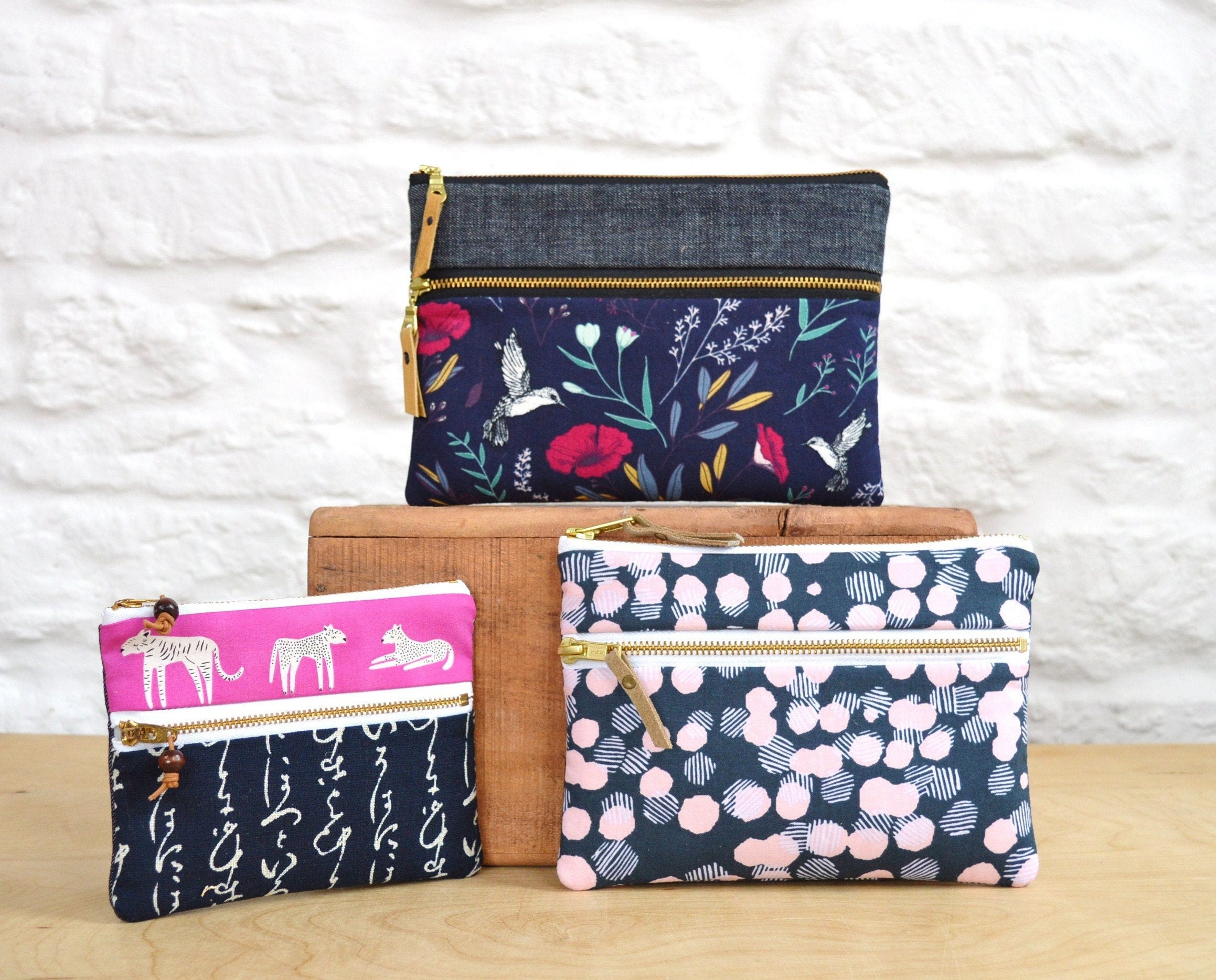Double Zipper Pouch PATTERN 3 Sizes Zipper Pouch Fully Lined Pouch Easy Pouch Sewing Pattern PDF Instant Download Etsy