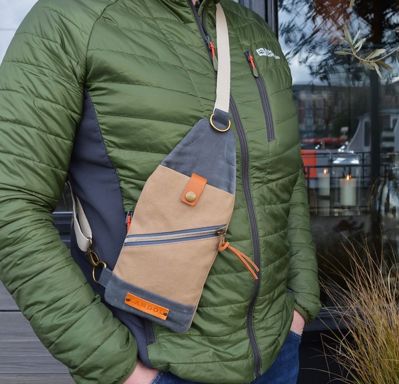A sewing pattern for a little pouch to be worn across the body, unisex for male or female, keeps all your travel documents safe, has a phone pocket, zipper pocket, and back pocket for passport, can be worn under jacket, to make yourself